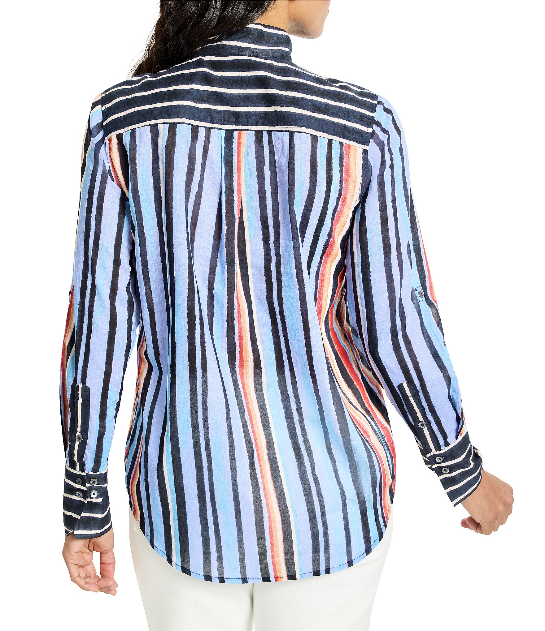 NIC + ZOE Painted Peninsula Stripe Point Collar Long Sleeve Button Front Shirt