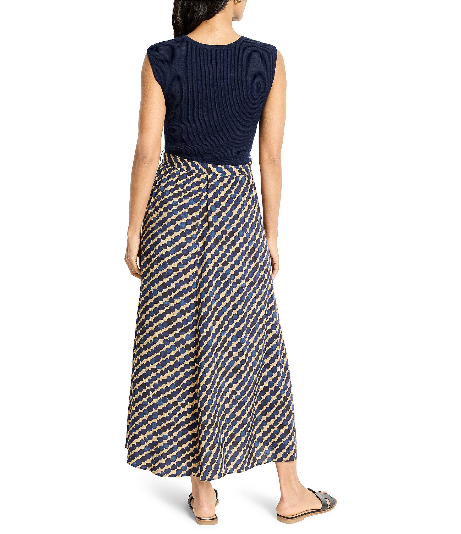 NIC + ZOE Pebble Dream Mixed Media Round Neck Cap Sleeve Tie Waist Dress