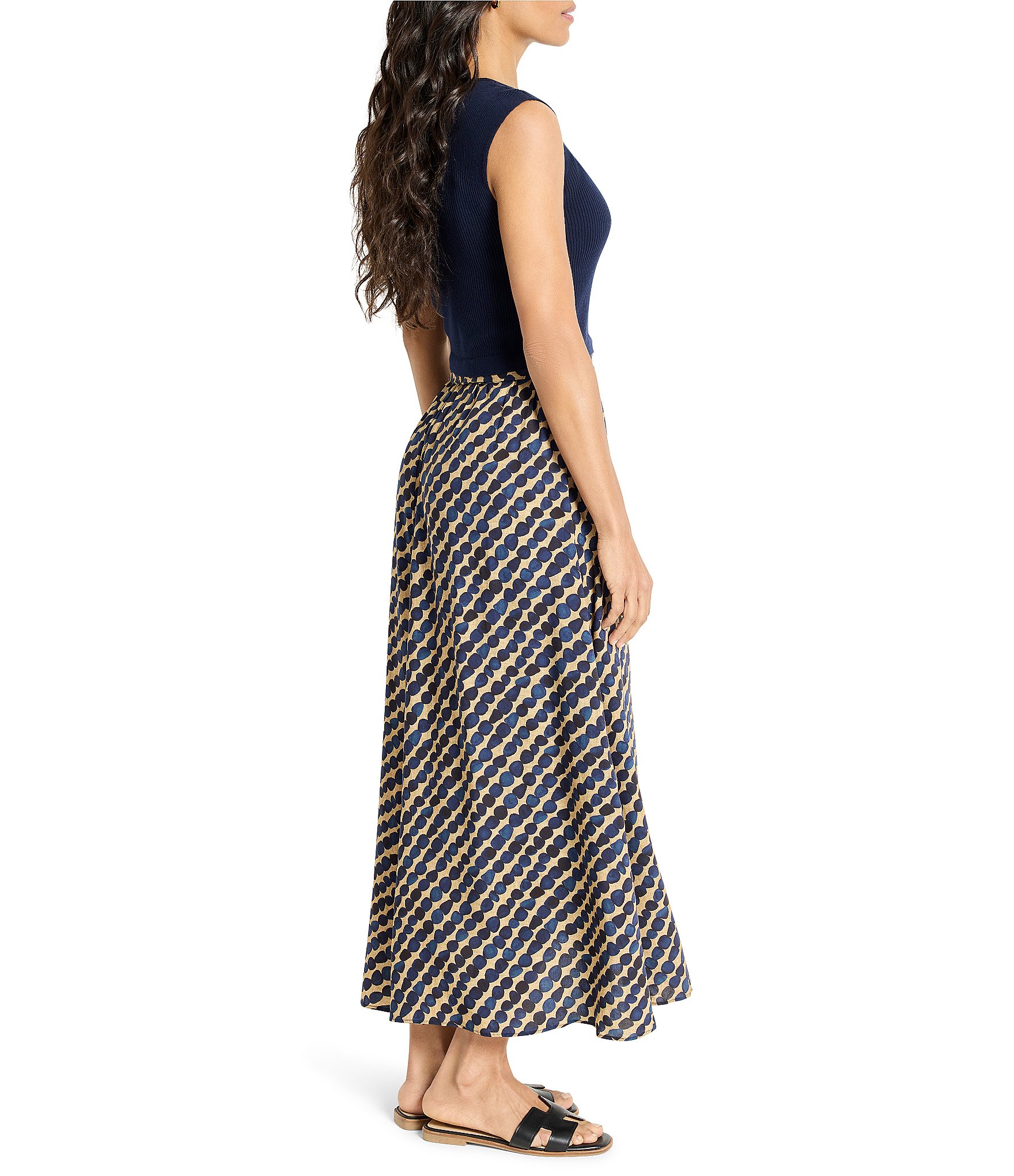 NIC + ZOE Pebble Dream Mixed Media Round Neck Cap Sleeve Tie Waist Dress