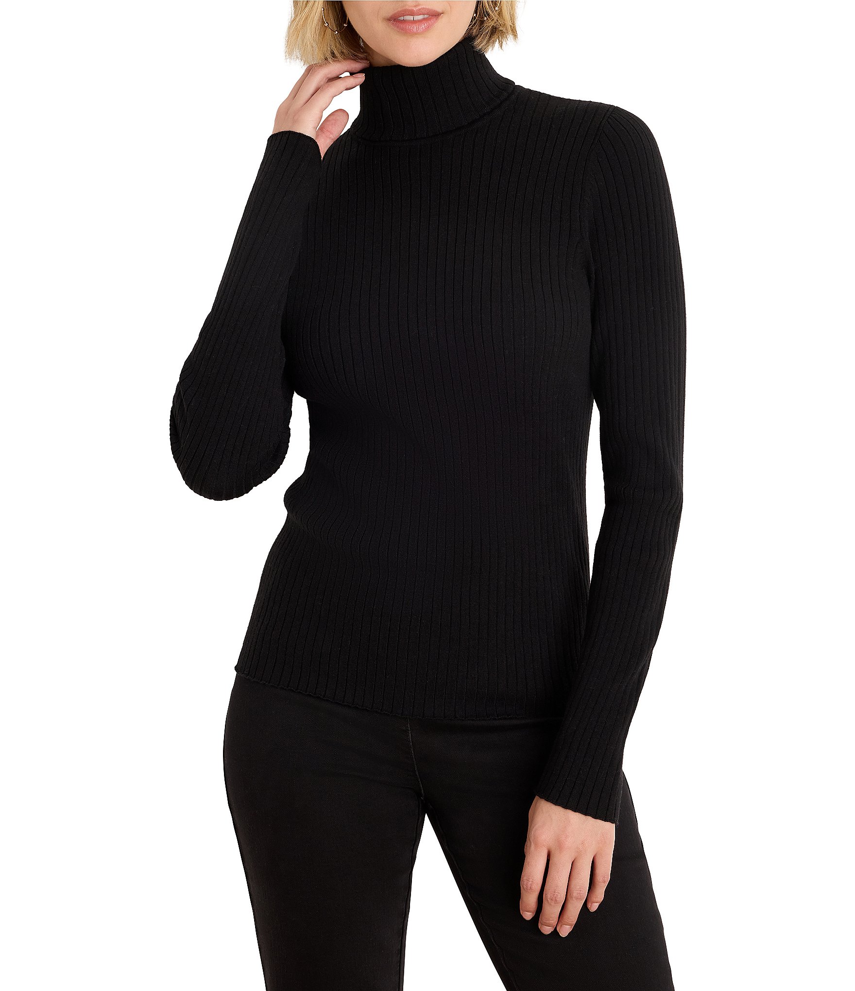 NIC + ZOE Perfect Knit Ribbed Turtleneck Long Sleeve Fitted Top