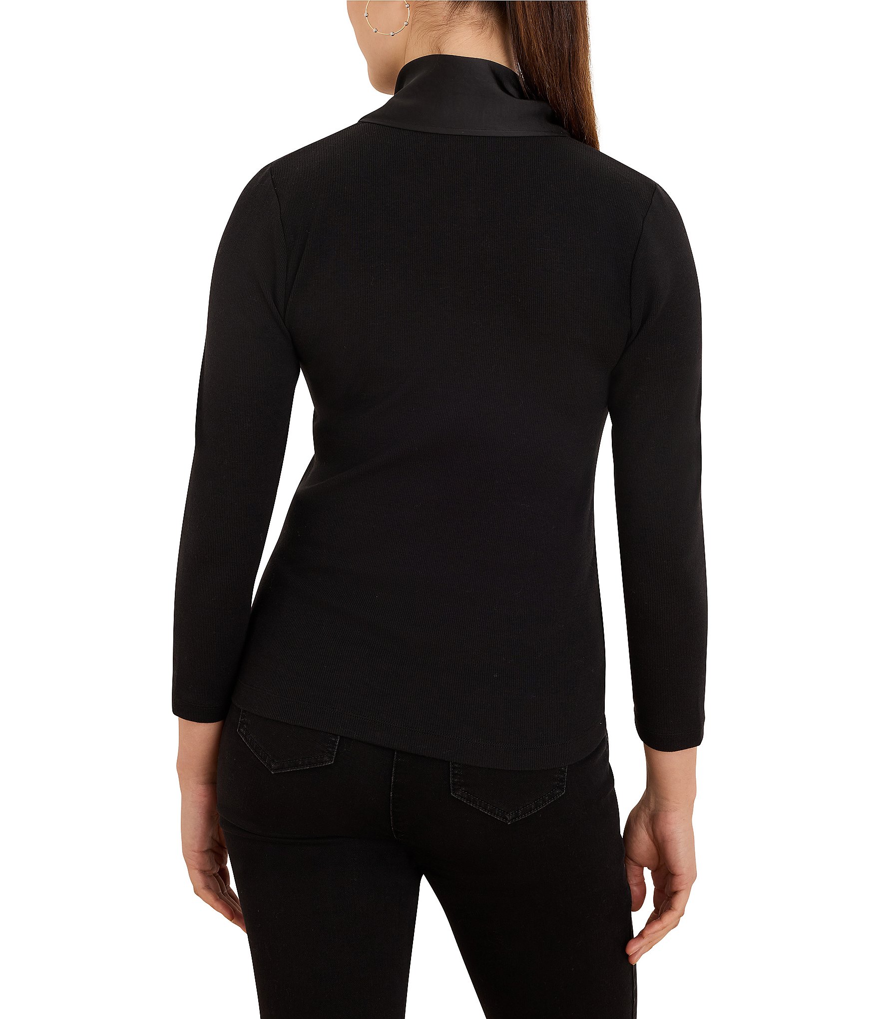 NIC + ZOE Perfect Rib Split Round Neck Dandy Tie Top