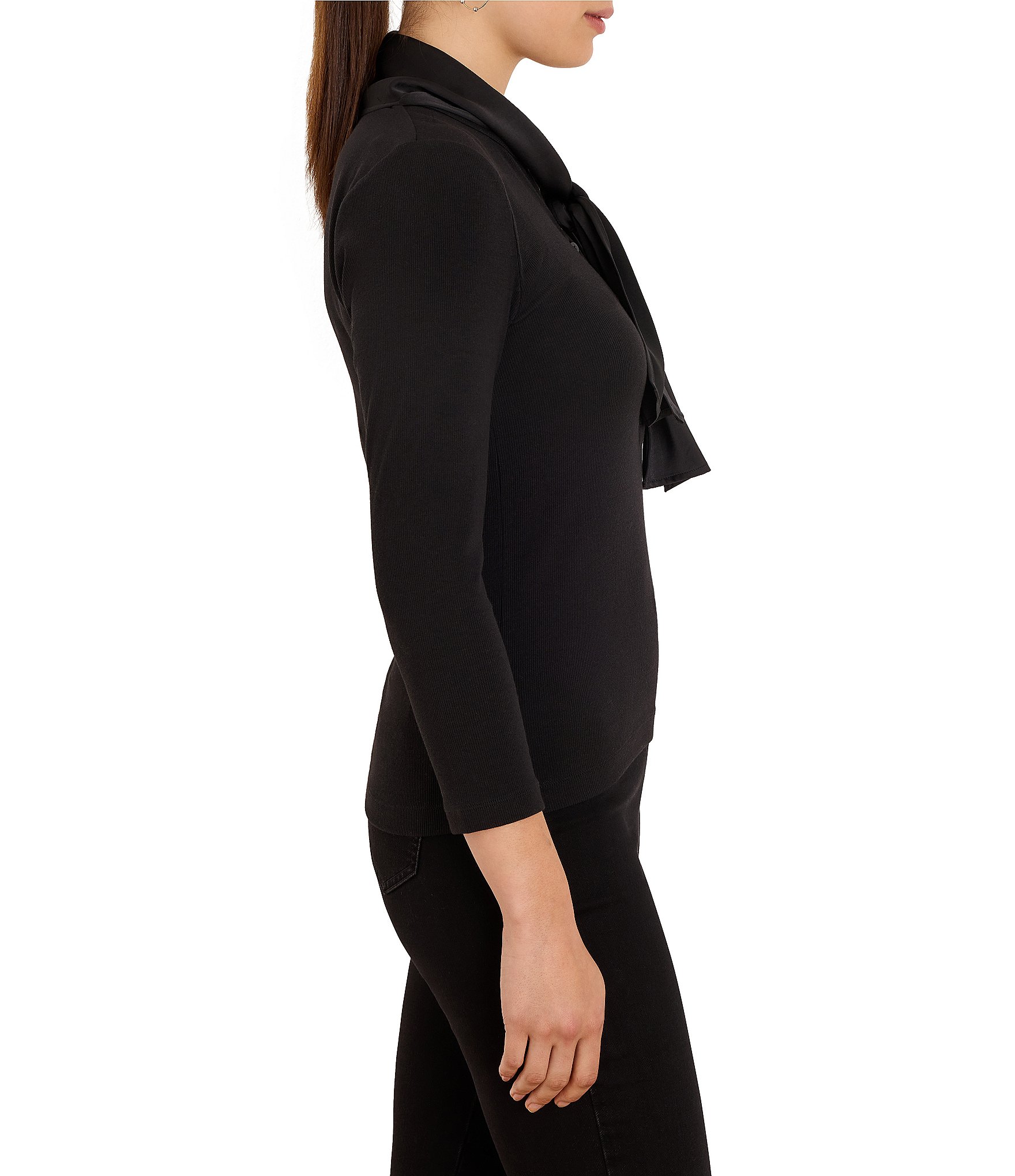 NIC + ZOE Perfect Rib Split Round Neck Dandy Tie Top