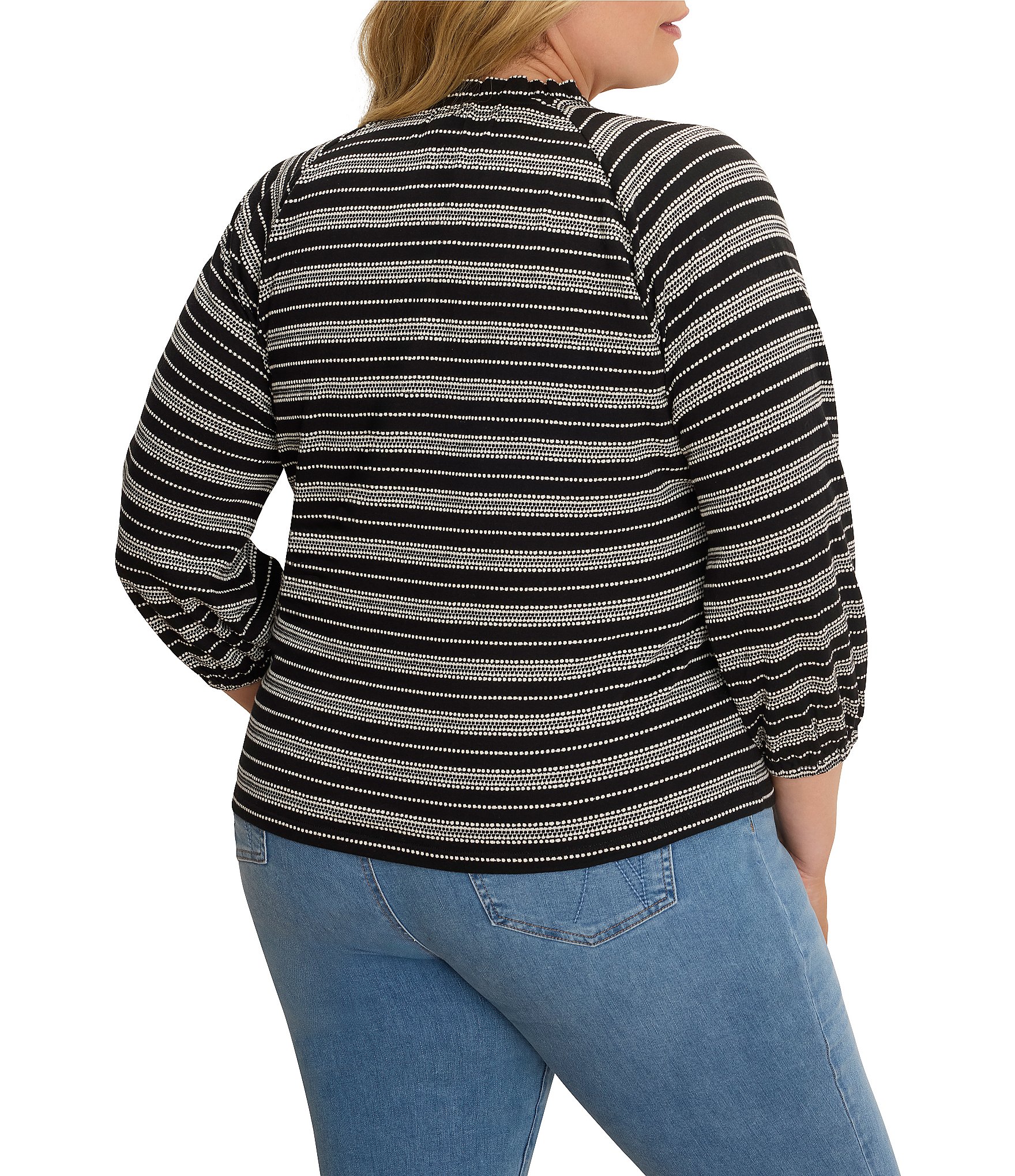 NIC + ZOE Plus Size Dashing Stripe Knit Split V-Neck Bracelet Sleeve Top
