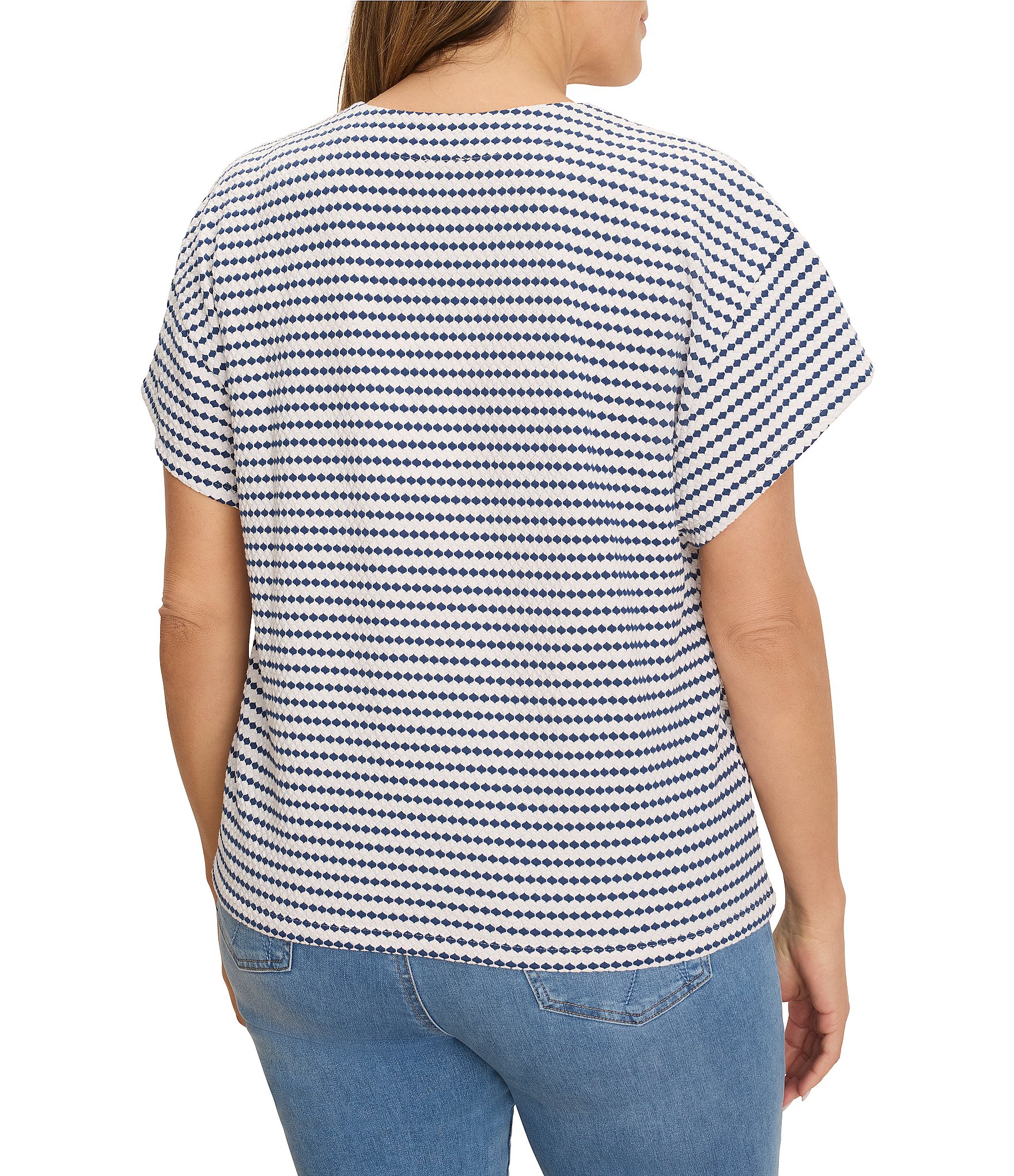 NIC + ZOE Plus Size Diamond Stripe Knit V-Neck Cap Sleeve Tee Top