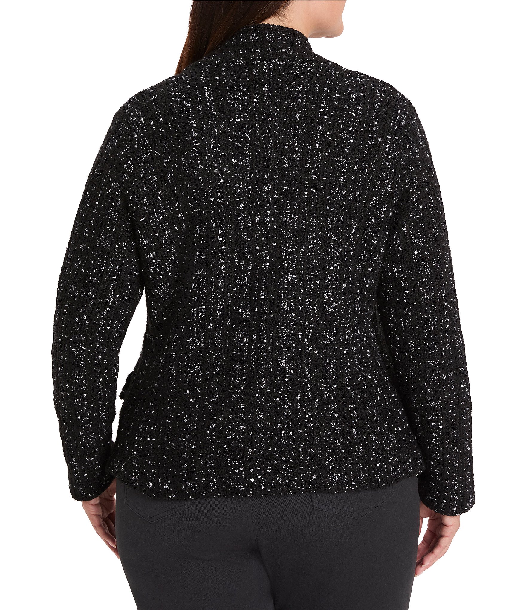 NIC + ZOE Plus Size Metallic Grid Knit Shawl Collar Long Sleeve Jacket