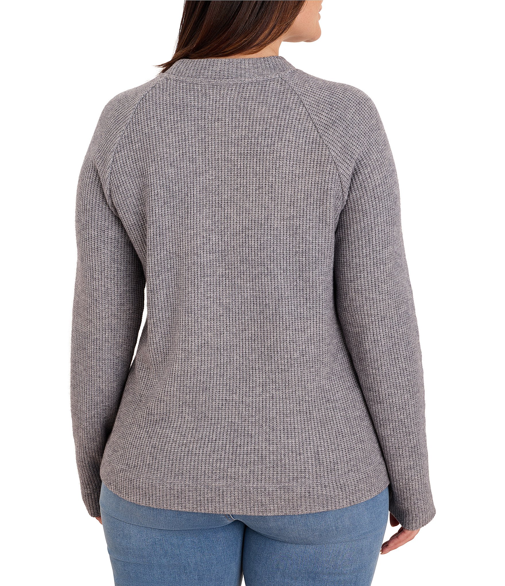 NIC + ZOE Plus Size Soft Waffle Crew Neck Long Raglan Sleeve Side Button Top