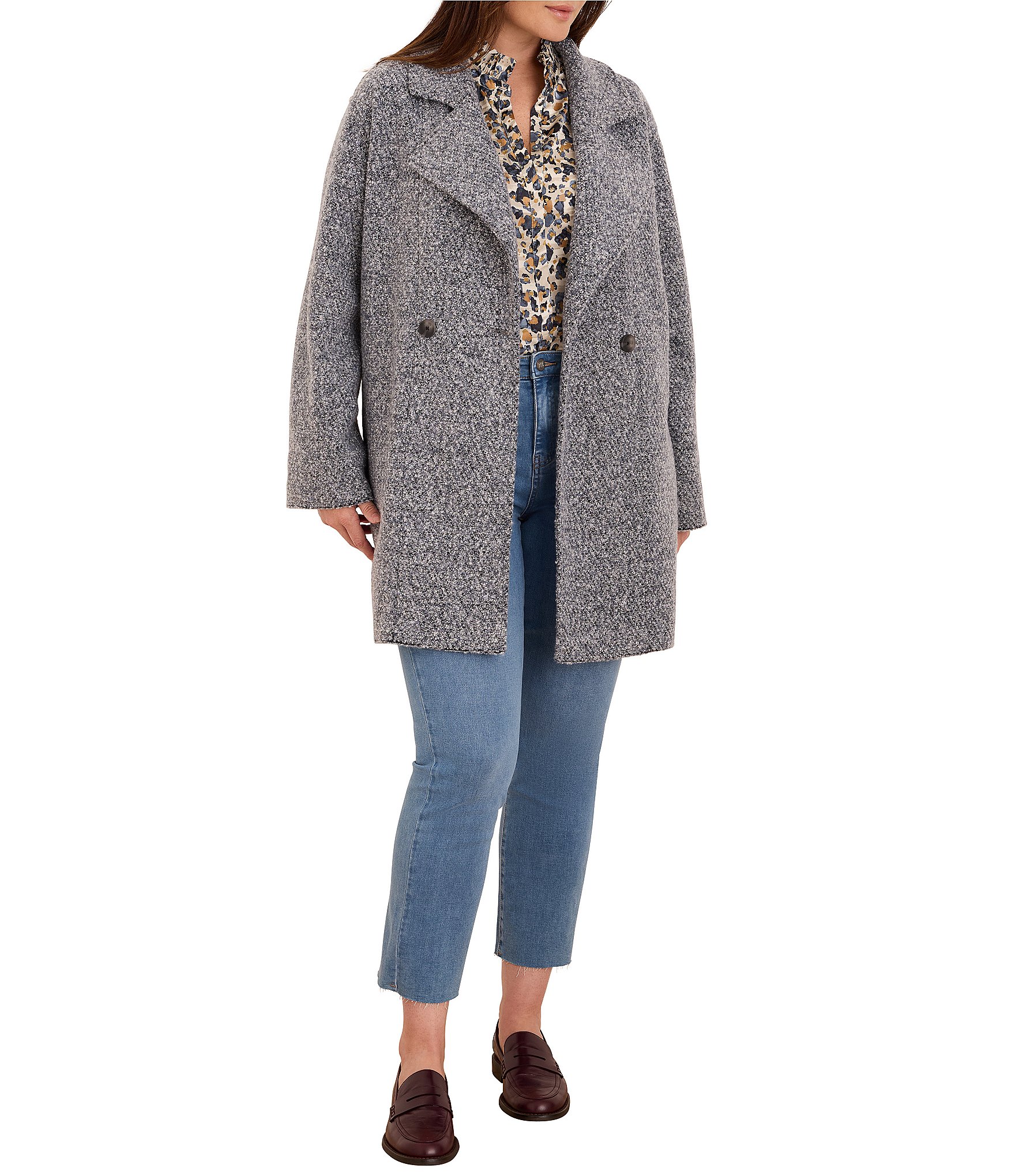NIC + ZOE Plus Size Tweed Stitch Cotton-Blend Notch Collar Long Sleeve Button-Front Sweater Jacket