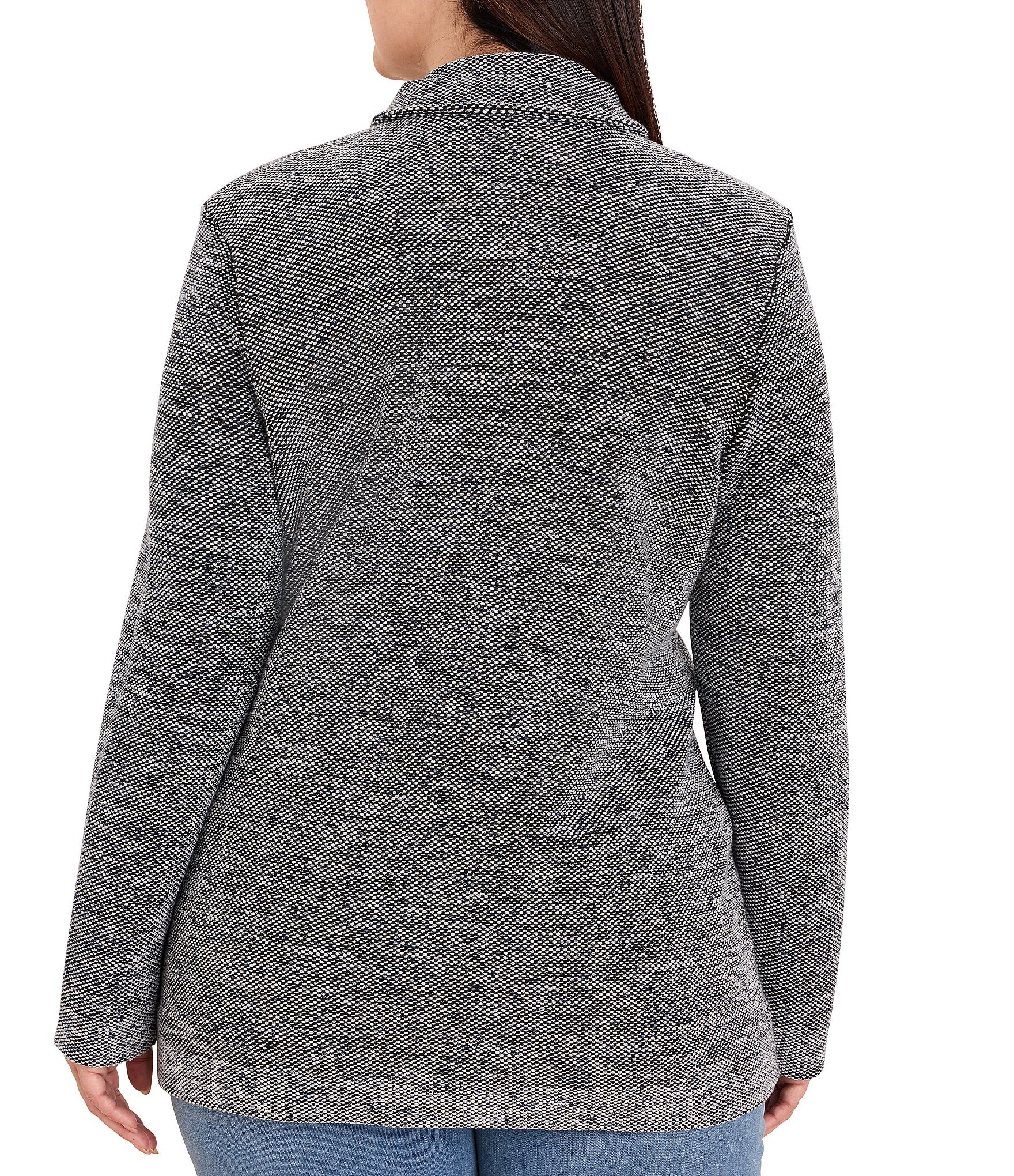 NIC + ZOE Plus Size Tweed Stitch Cotton-Blend Notch Collar Long Sleeve Button-Front Sweater Jacket