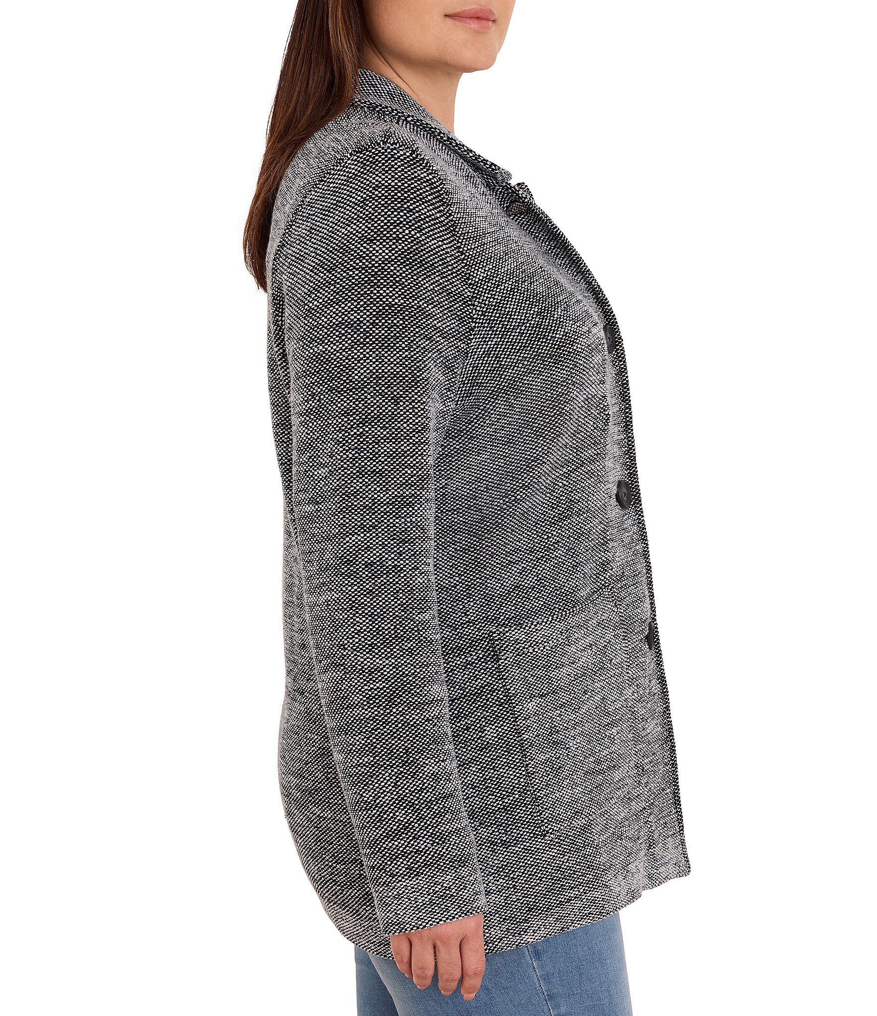 NIC + ZOE Plus Size Tweed Stitch Cotton-Blend Notch Collar Long Sleeve Button-Front Sweater Jacket