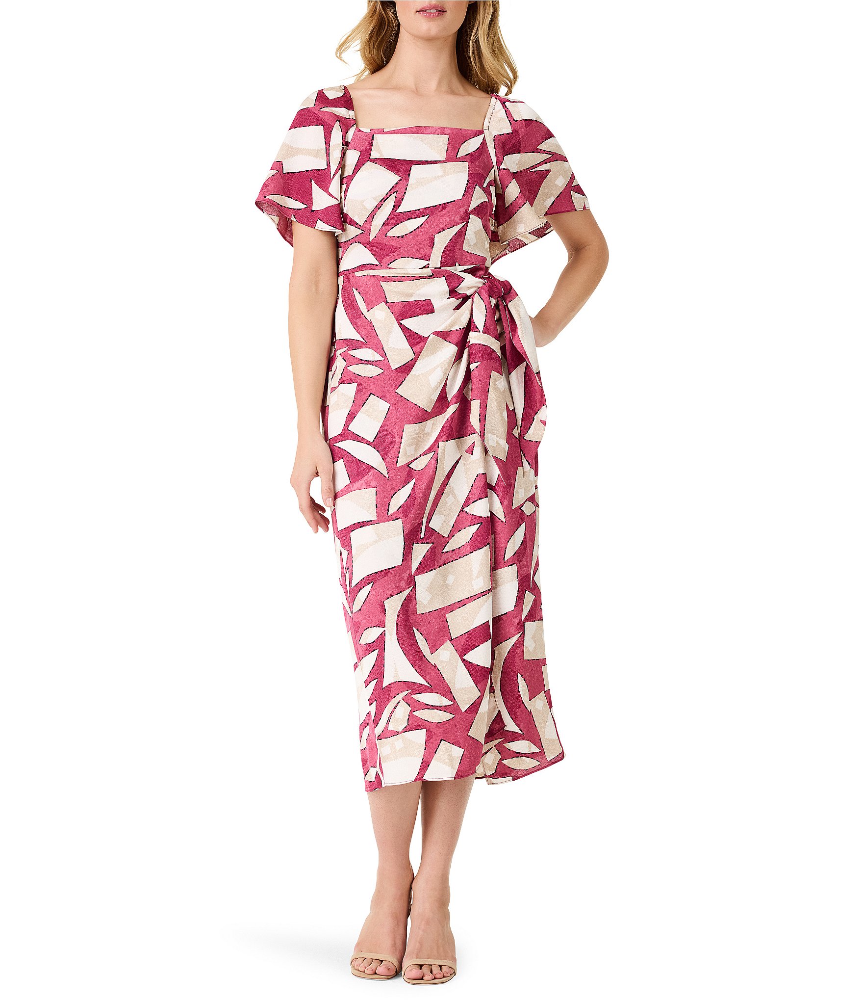 NIC + ZOE Shadow Blocks Abstract Print Woven Square Neck Short Flutter ...