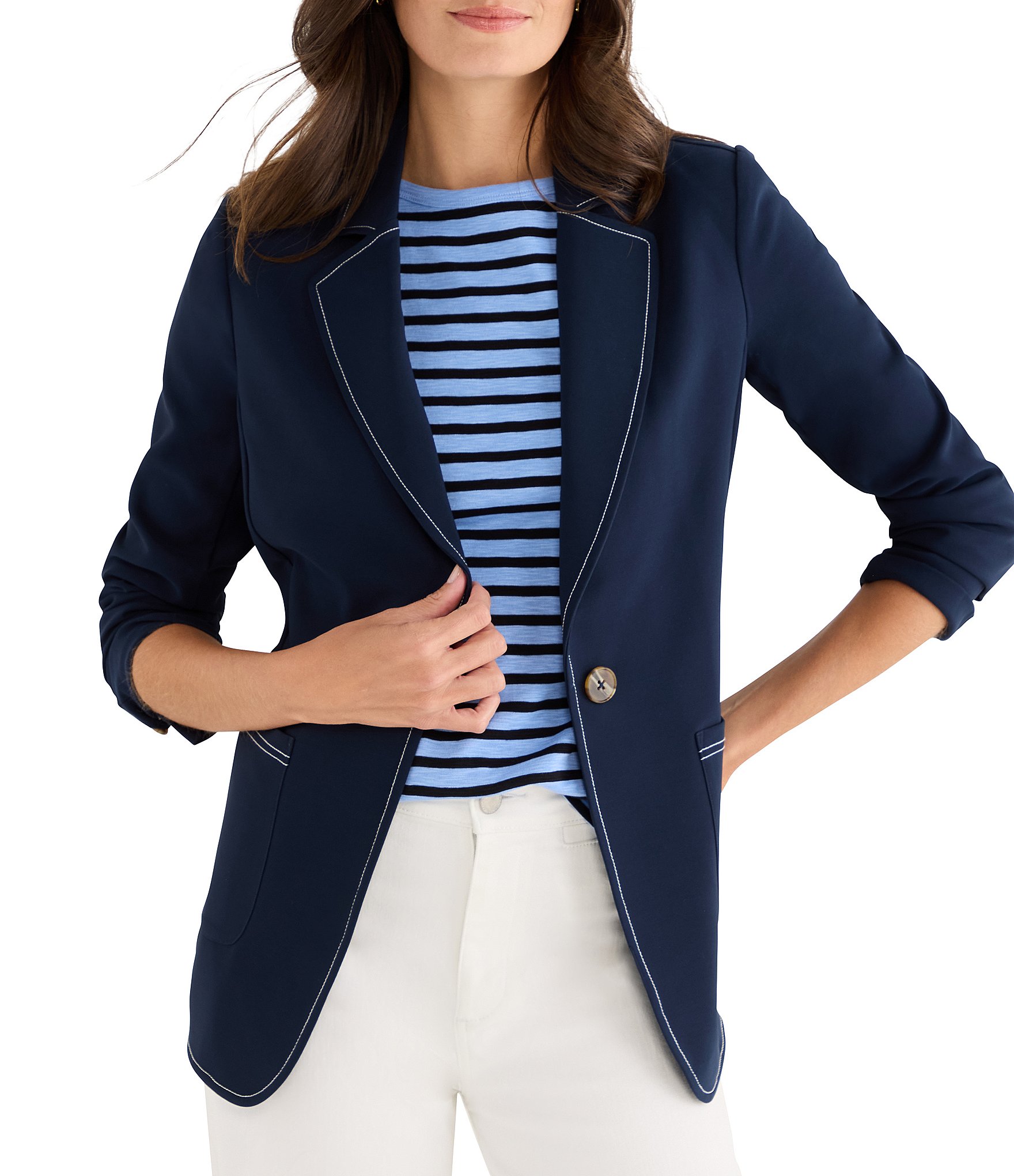 NIC + ZOE Sleek Stretch Accent Stitch Long Sleeve Blazer