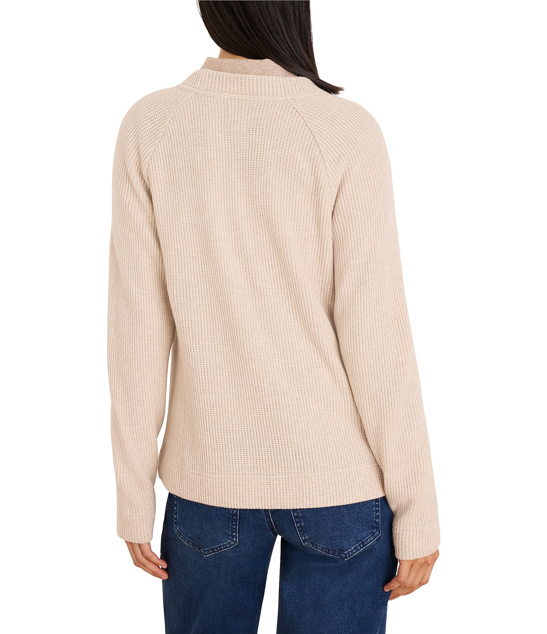 NIC + ZOE Soft Waffle Round Neck Long Raglan Sleeve Side Button Top