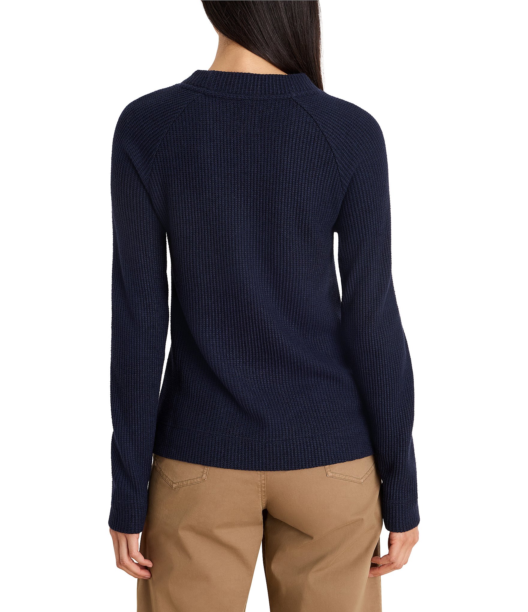 NIC + ZOE Soft Waffle Round Neck Long Raglan Sleeve Side Button Top