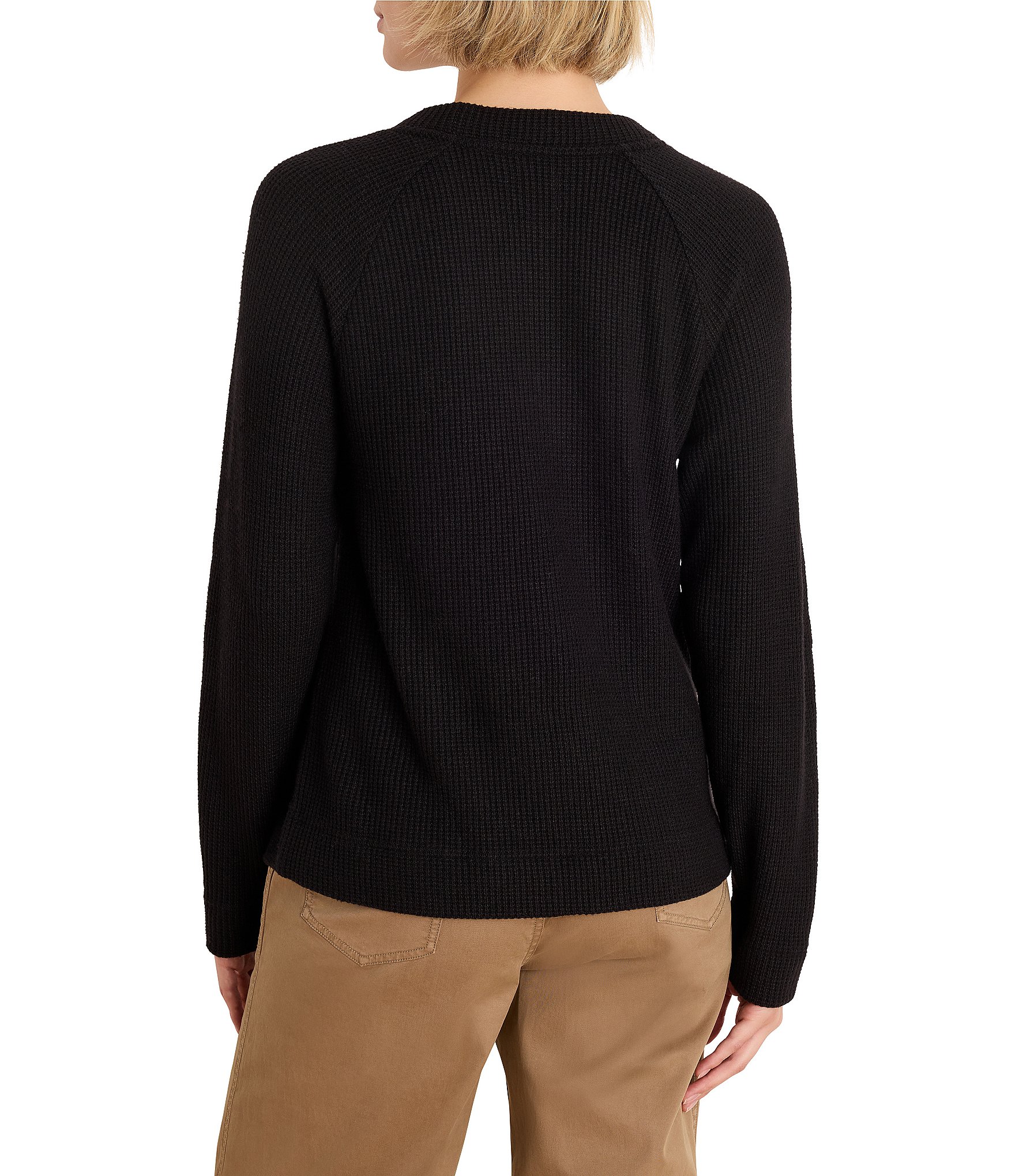 NIC + ZOE Soft Waffle Round Neck Long Raglan Sleeve Side Button Top