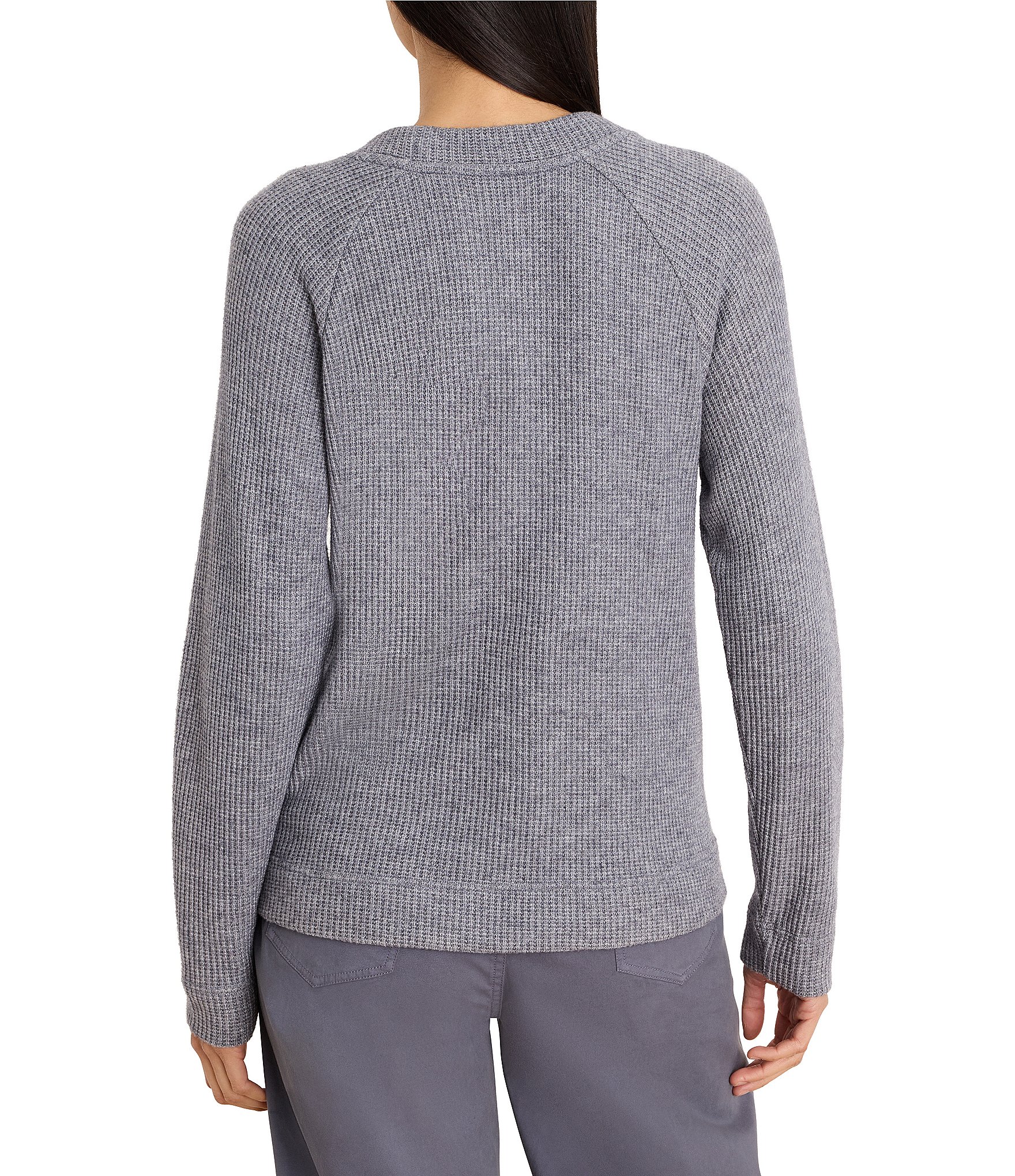 NIC + ZOE Soft Waffle Round Neck Long Raglan Sleeve Side Button Top