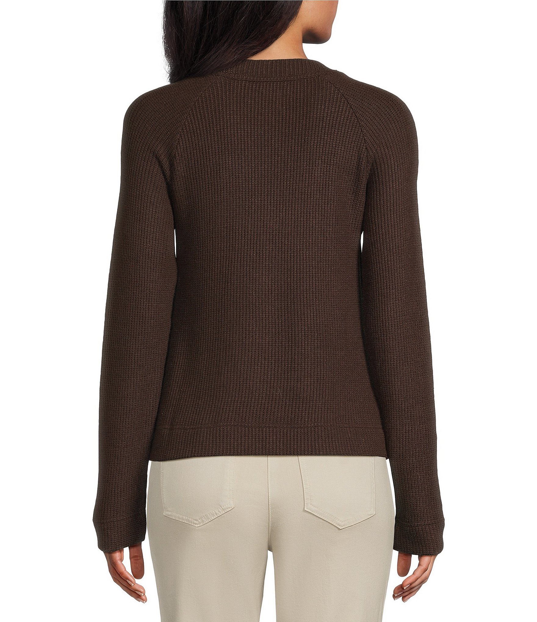 NIC + ZOE Soft Waffle Round Neck Long Raglan Sleeve Side Button Top
