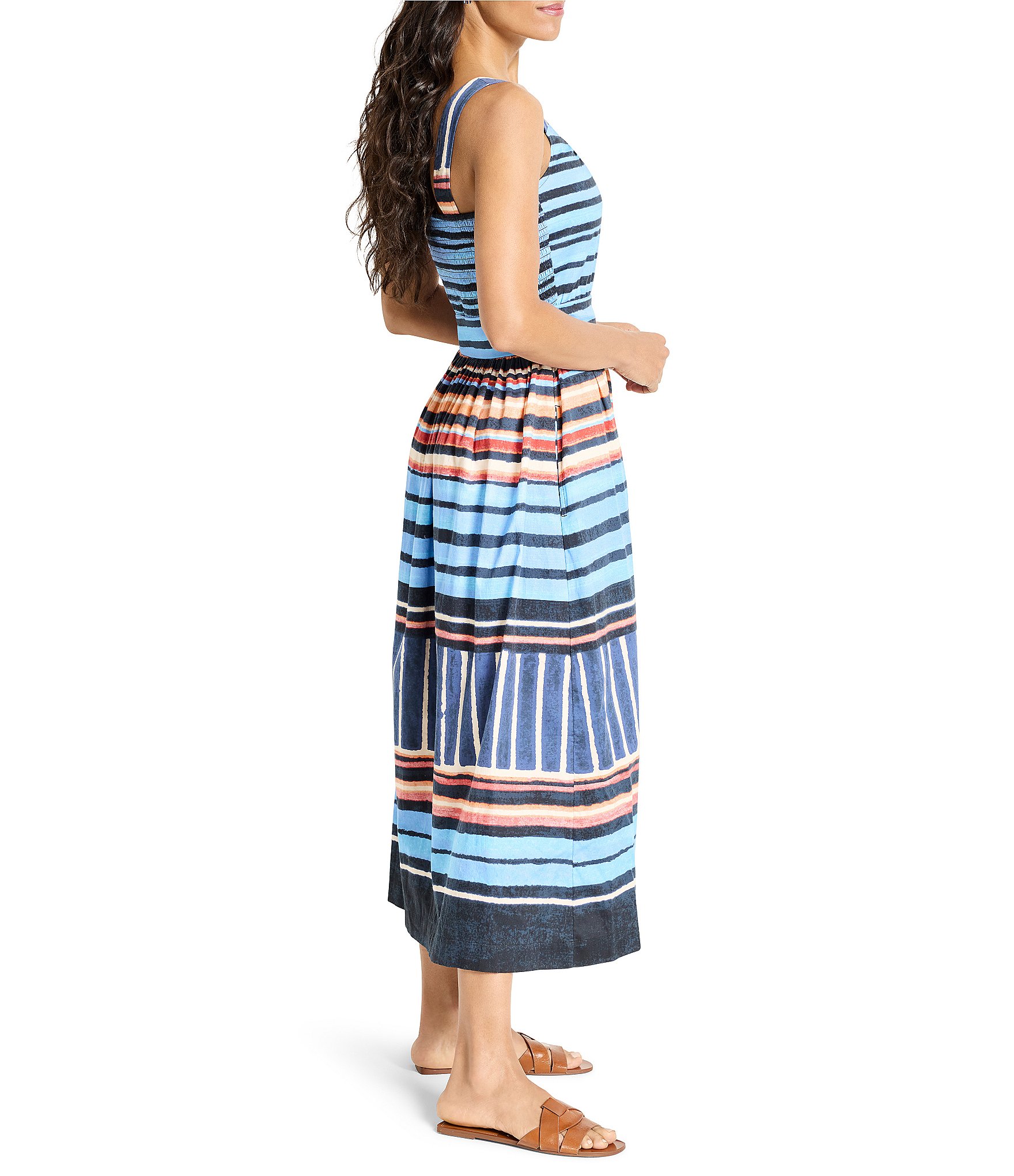 NIC + ZOE Sophie Painted Peninsula Scoop Neck Sleeveless Tie Waist Dress
