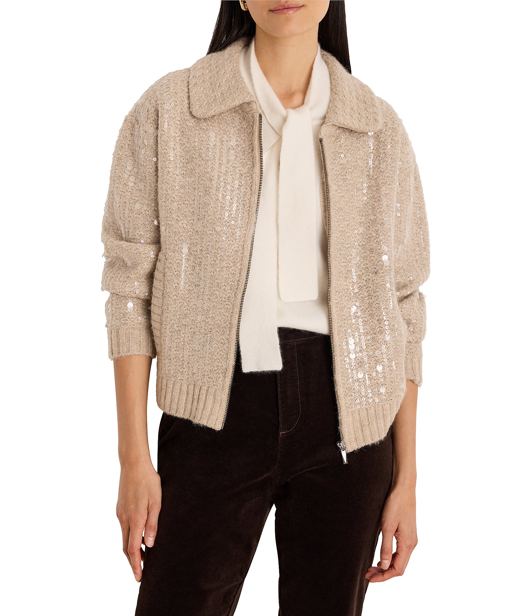 NIC + ZOE Spread Collar Long Sleeve Mohair Shimmer Knit Jacket
