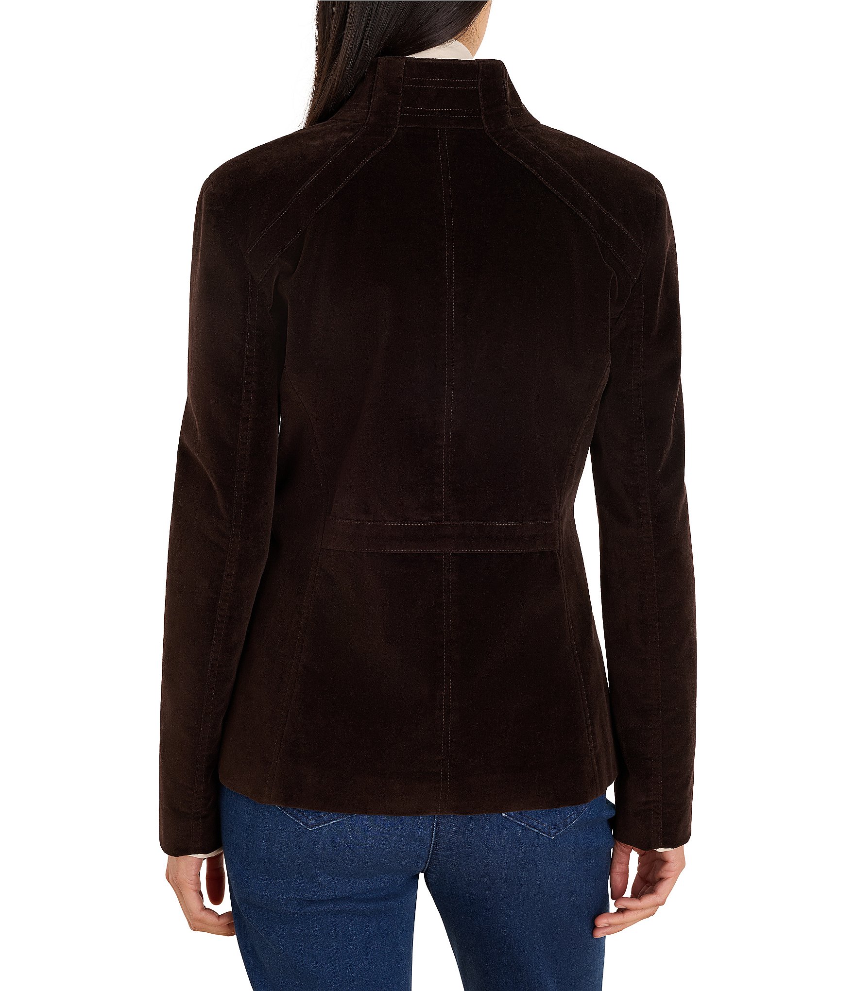 NIC + ZOE Stretch Velvet Stand Collar Long Sleeve Snap-Front Riding Jacket