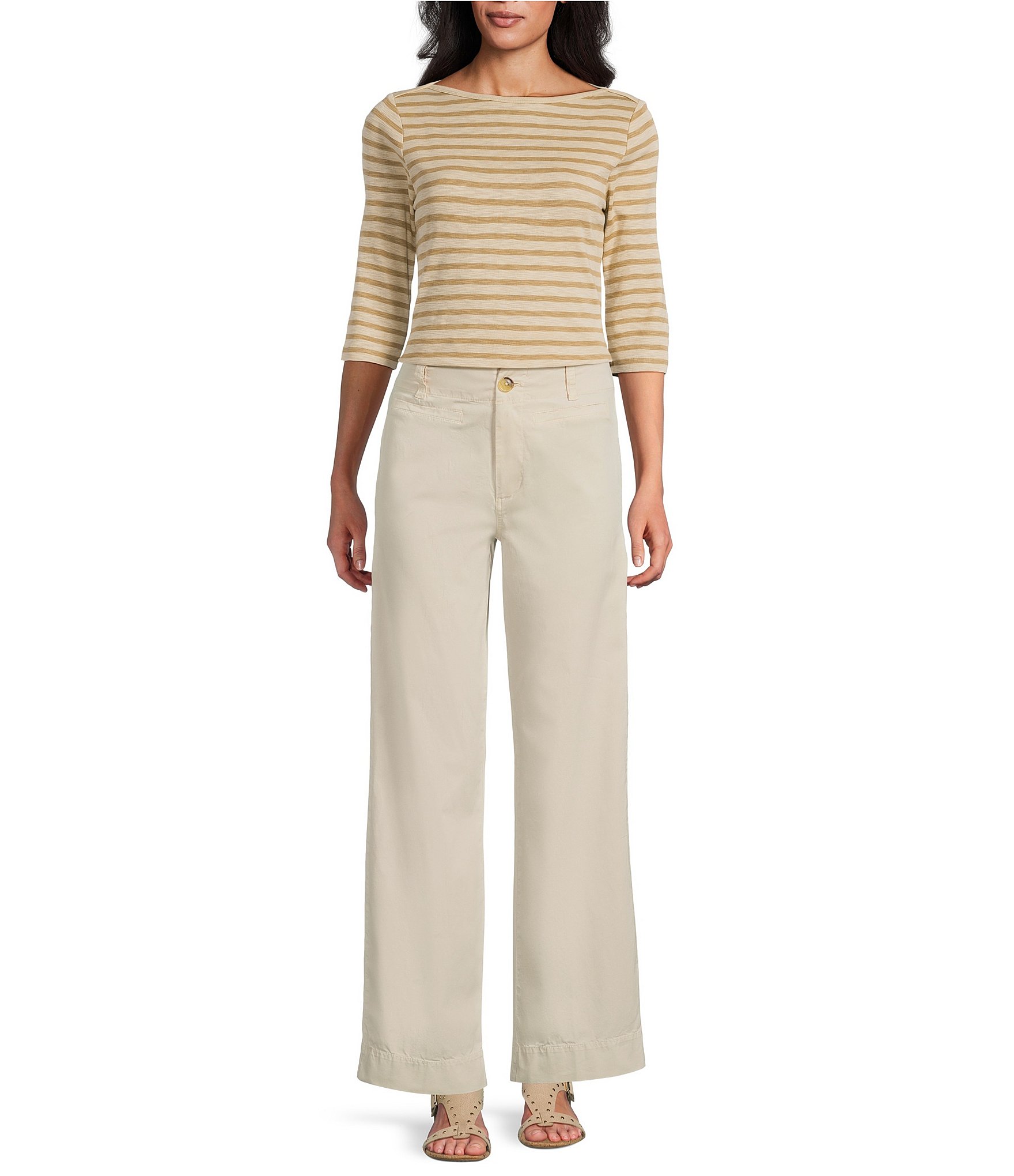 NIC + ZOE Stripe Knit Boat Neck 3/4 Sleeve Tee