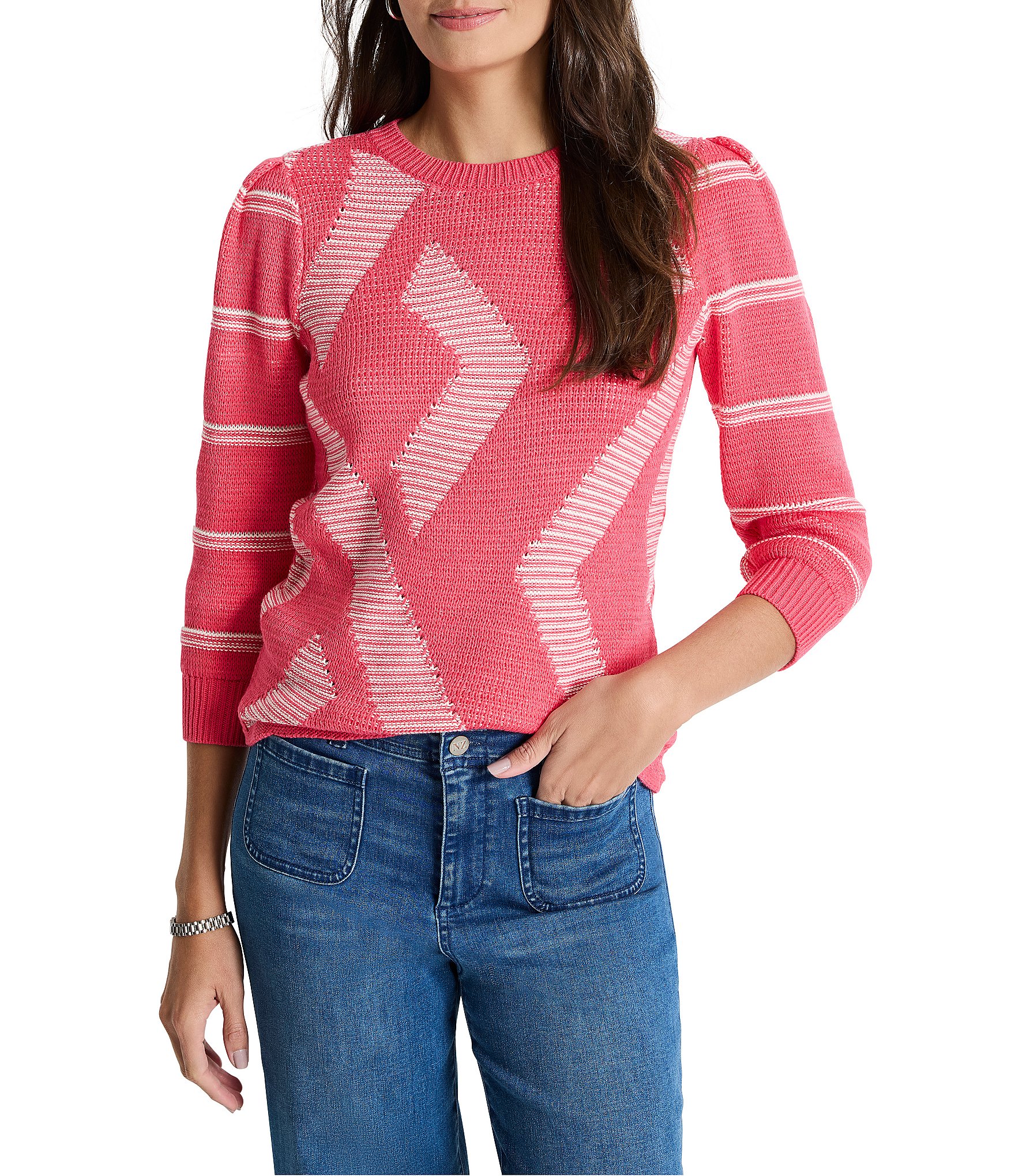 NIC + ZOE This And That Novelty Cotten Blend Knit Round Neck NIC + ZOE This And That Novelty Cotten Blend Knit Round Neck