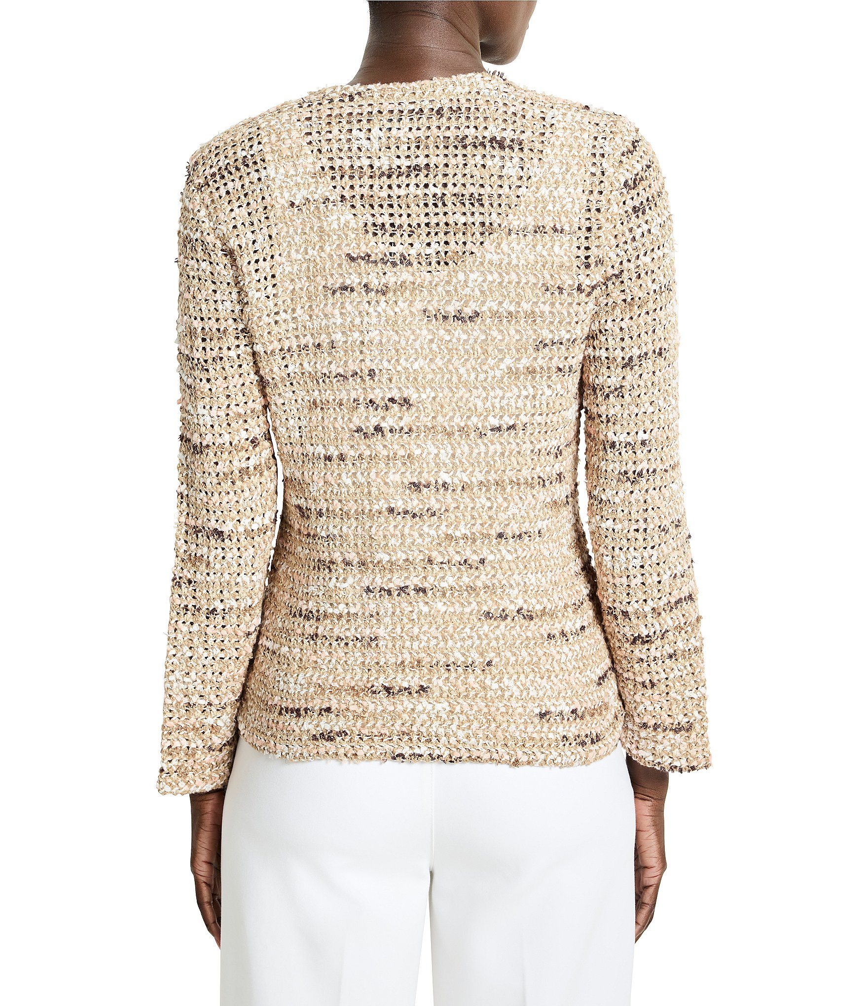 NIC + ZOE Tonal Mix Knit Round Neck Bracelet Sleeve Hook Front Jacket