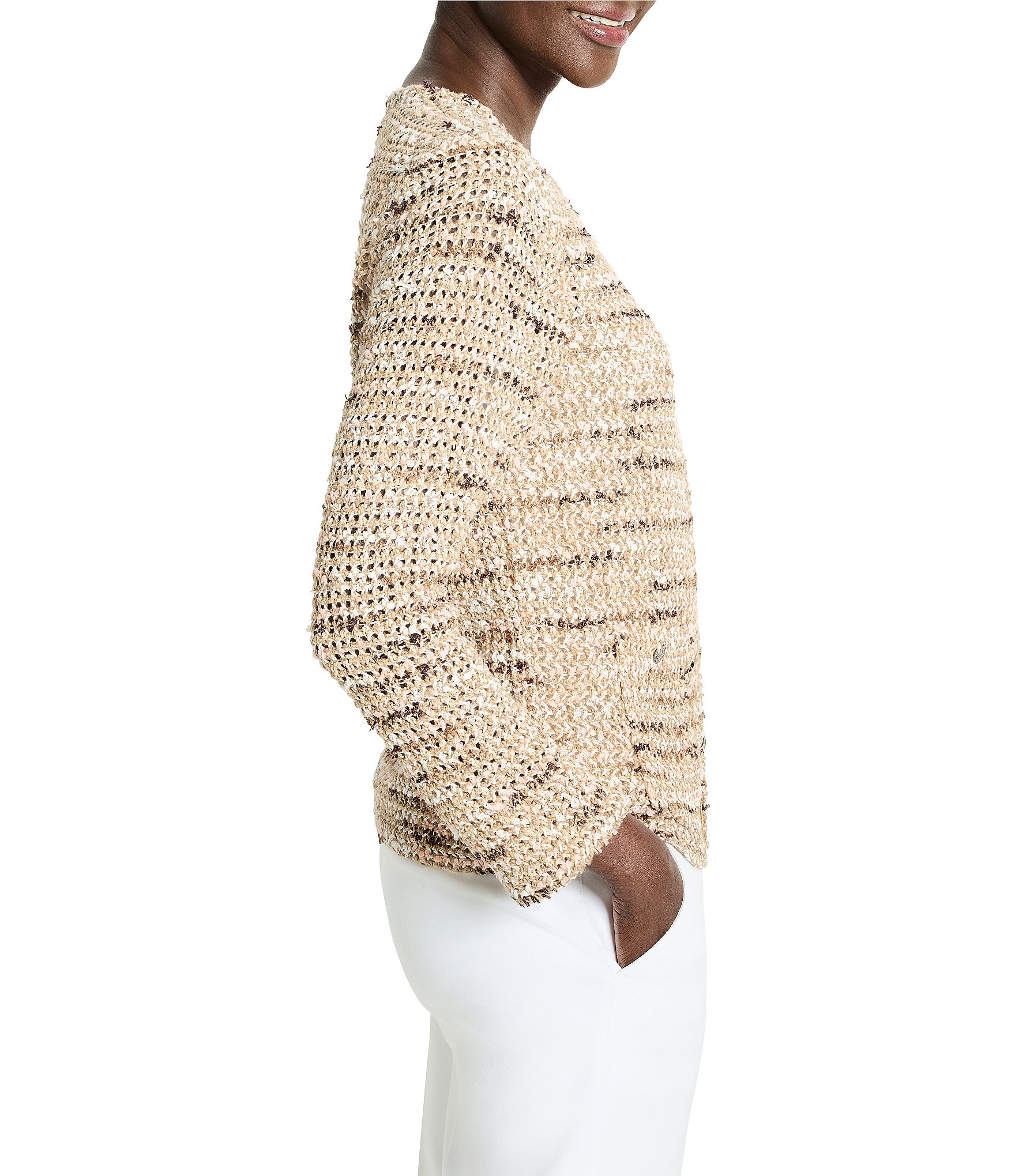 NIC + ZOE Tonal Mix Knit Round Neck Bracelet Sleeve Hook Front Jacket
