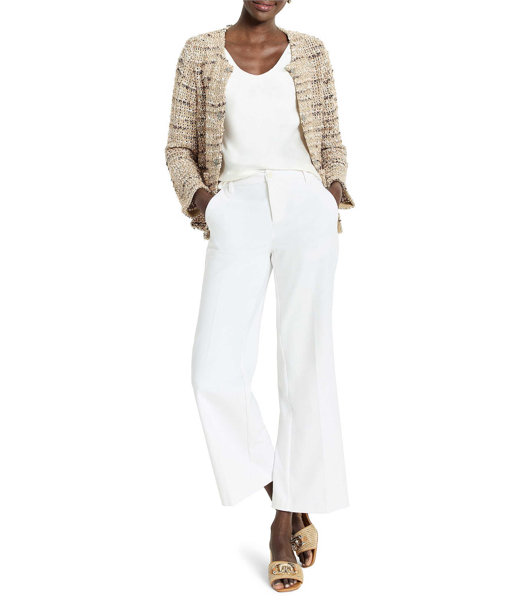 NIC + ZOE Tonal Mix Knit Round Neck Bracelet Sleeve Hook Front Jacket
