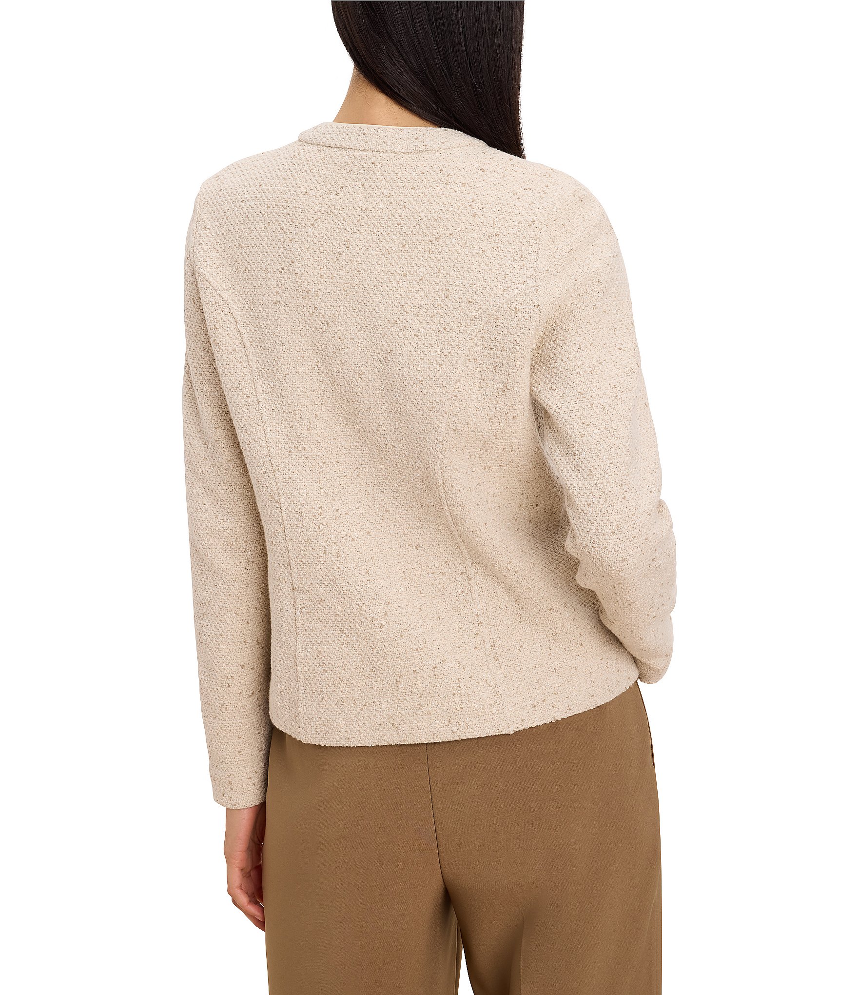 NIC + ZOE Trimmed Weave Mix Knit Band Collar Long Sleeve Button-Front Jacket