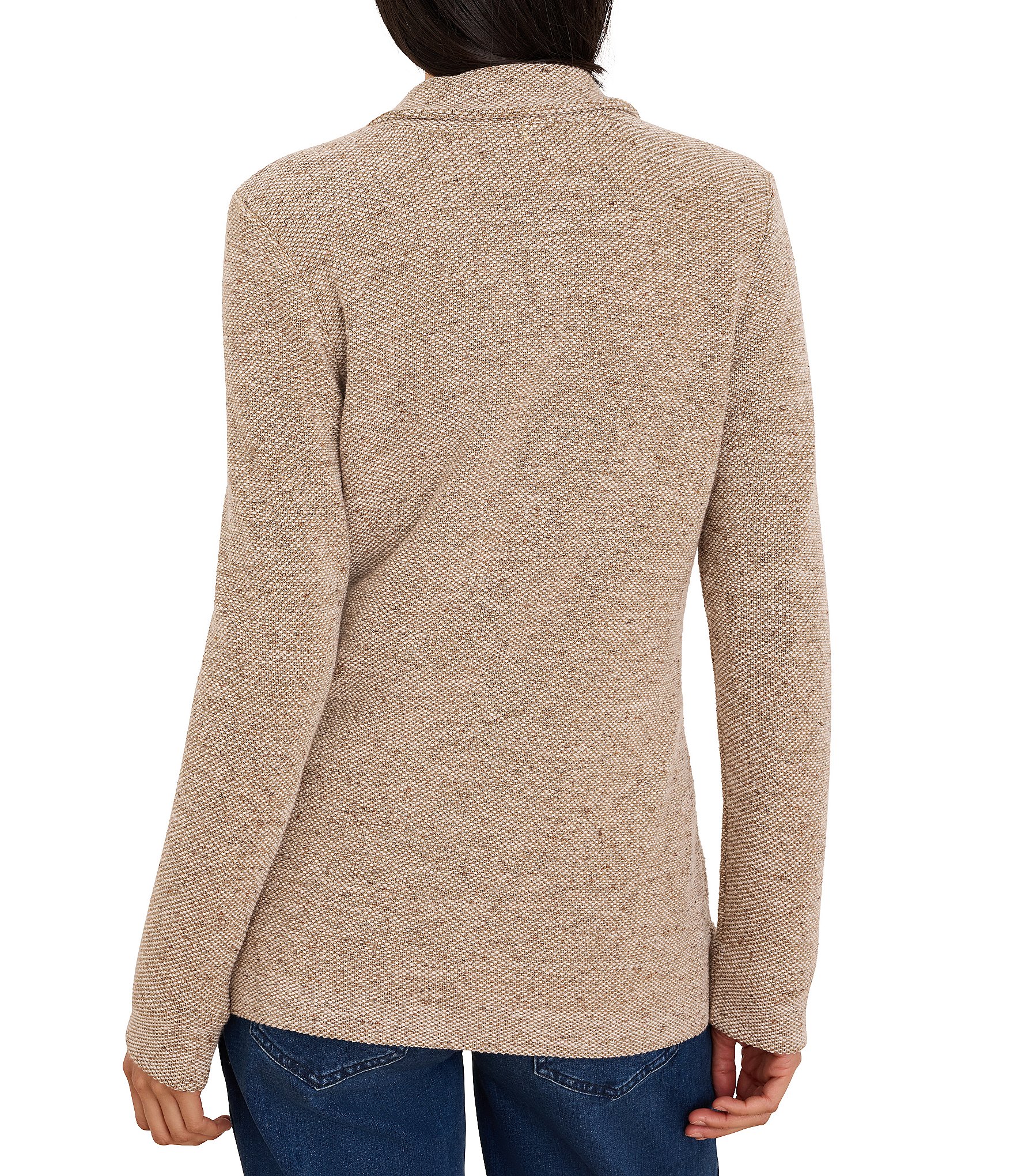 NIC + ZOE Tweed Stitch Cotton-Blend Notch Collar Long Sleeve Button-Front Sweater Jacket