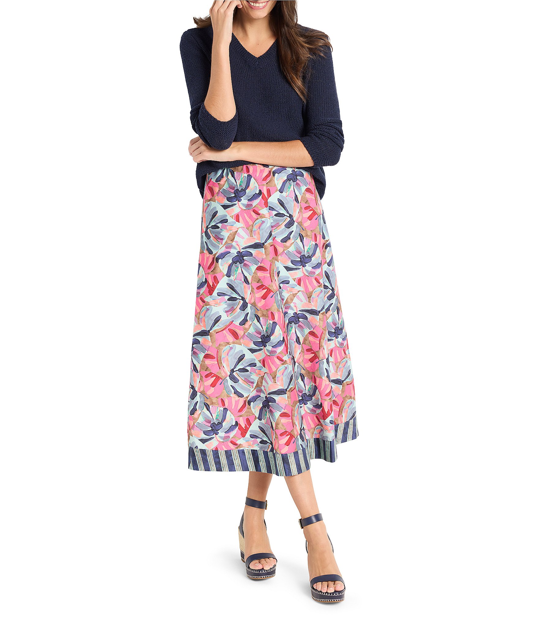 NIC + ZOE Woven Firework Foliage A-Line Midi Skirt