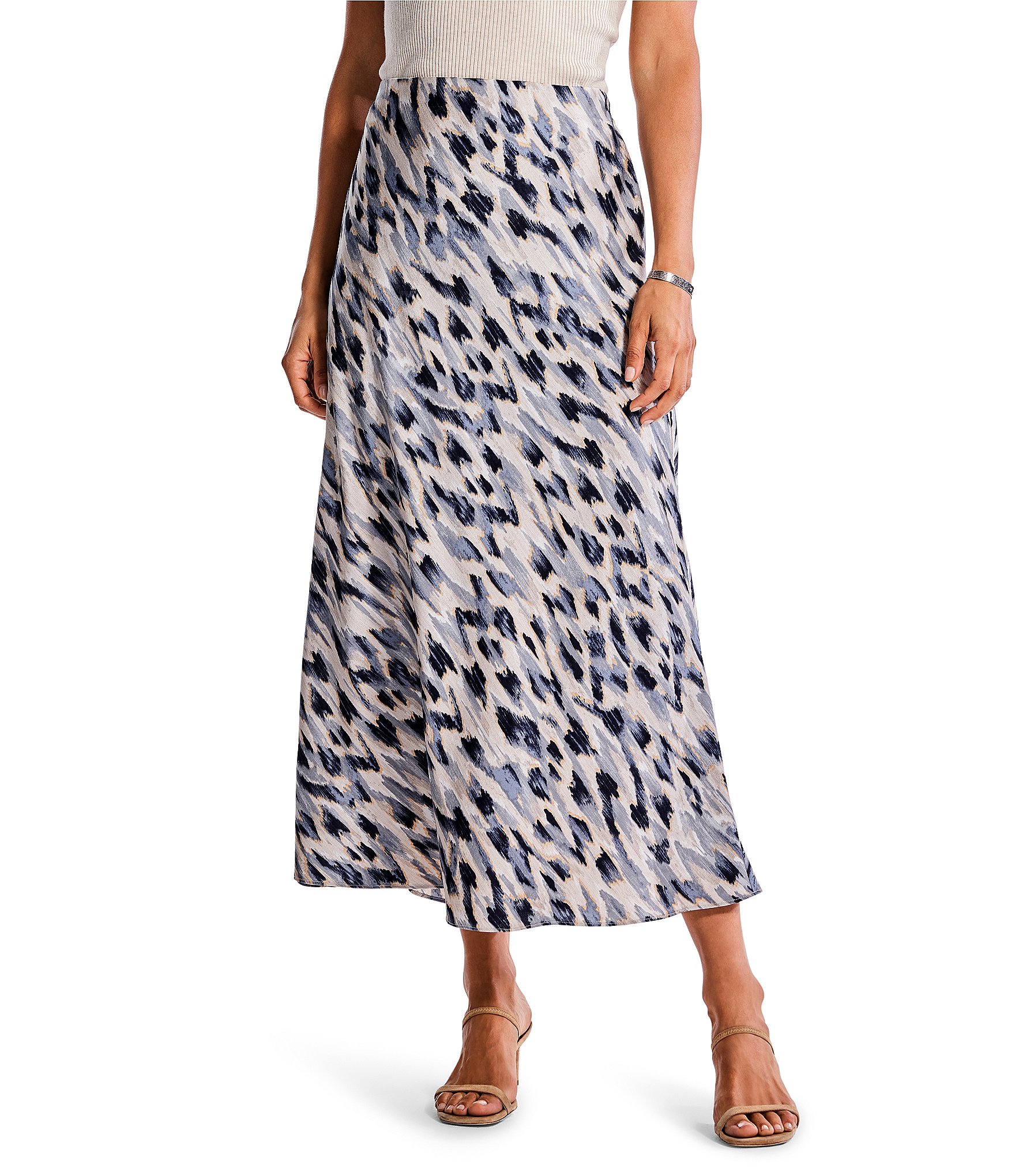 NIC + ZOE Woven Misty Ikat Print Pull-On Midi Slip Skirt | Dillard's