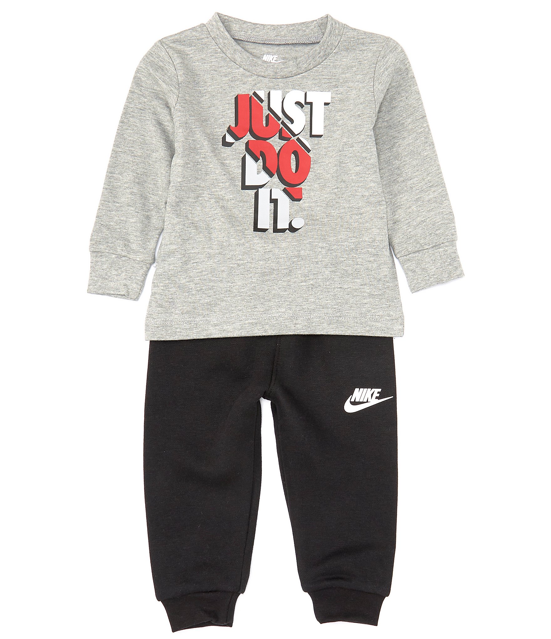 Nike Baby Boys 12-24 Months Long Sleeve Crew Neck T-Shirt and Fleece Jogger  Pants Set