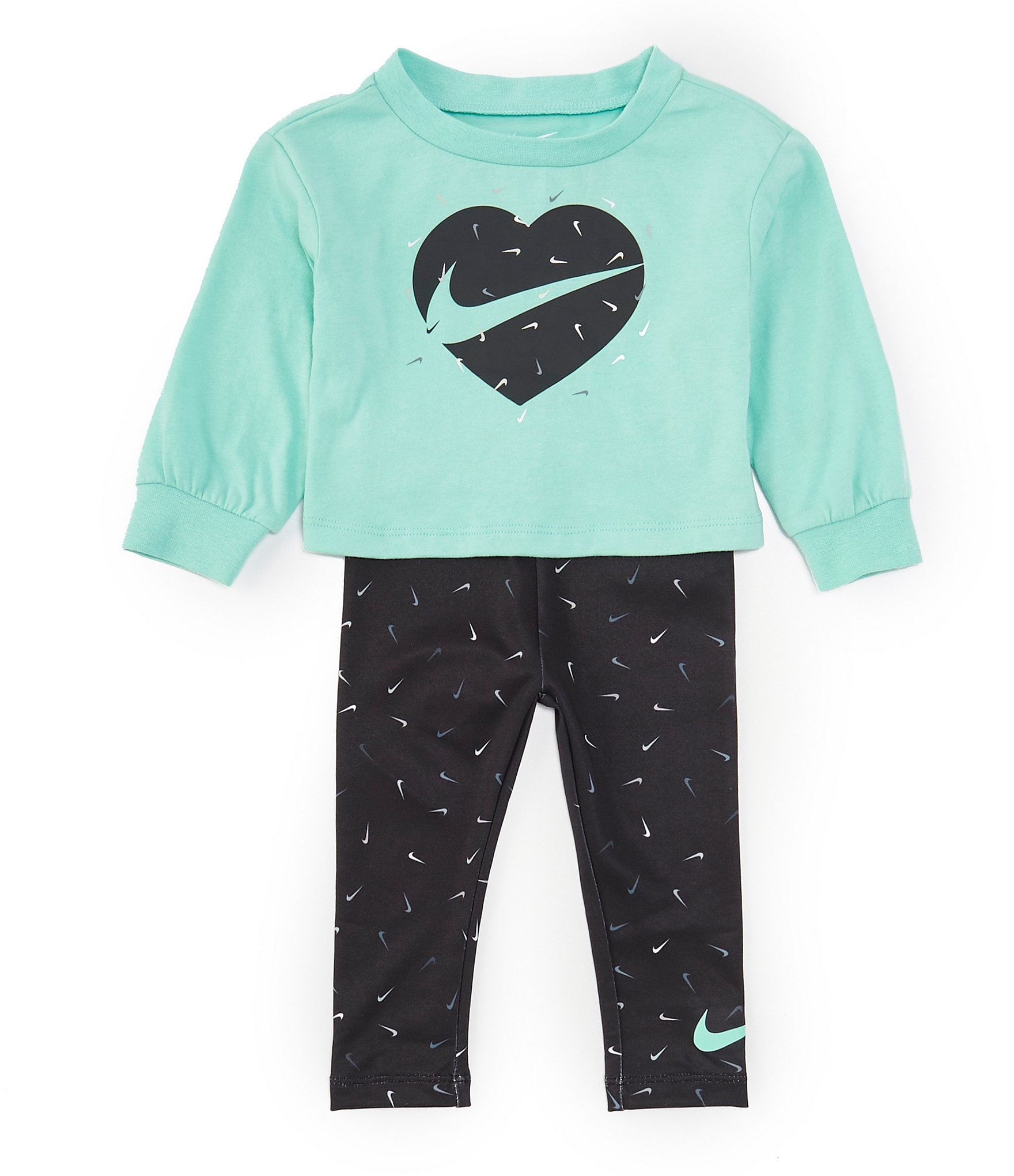 Nike Girl Long Sleeve T-Shirt & Leggings Set ~ Pink & Black ~ Heart ~