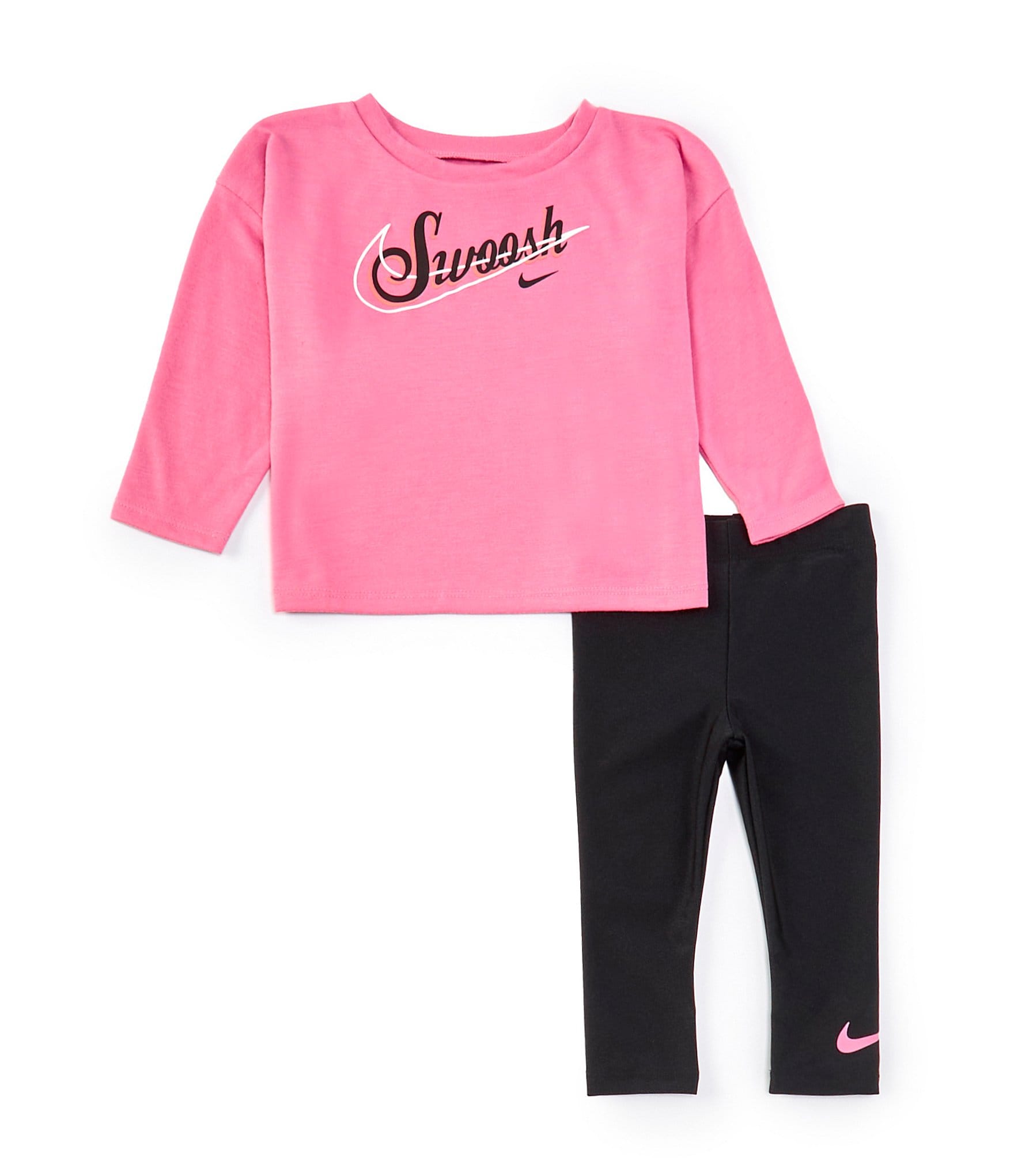 Nike Baby Girls 12-24 Months Long-Sleeve Sweat Shine Jersey T-Shirt & Solid Tricot Leggings Set