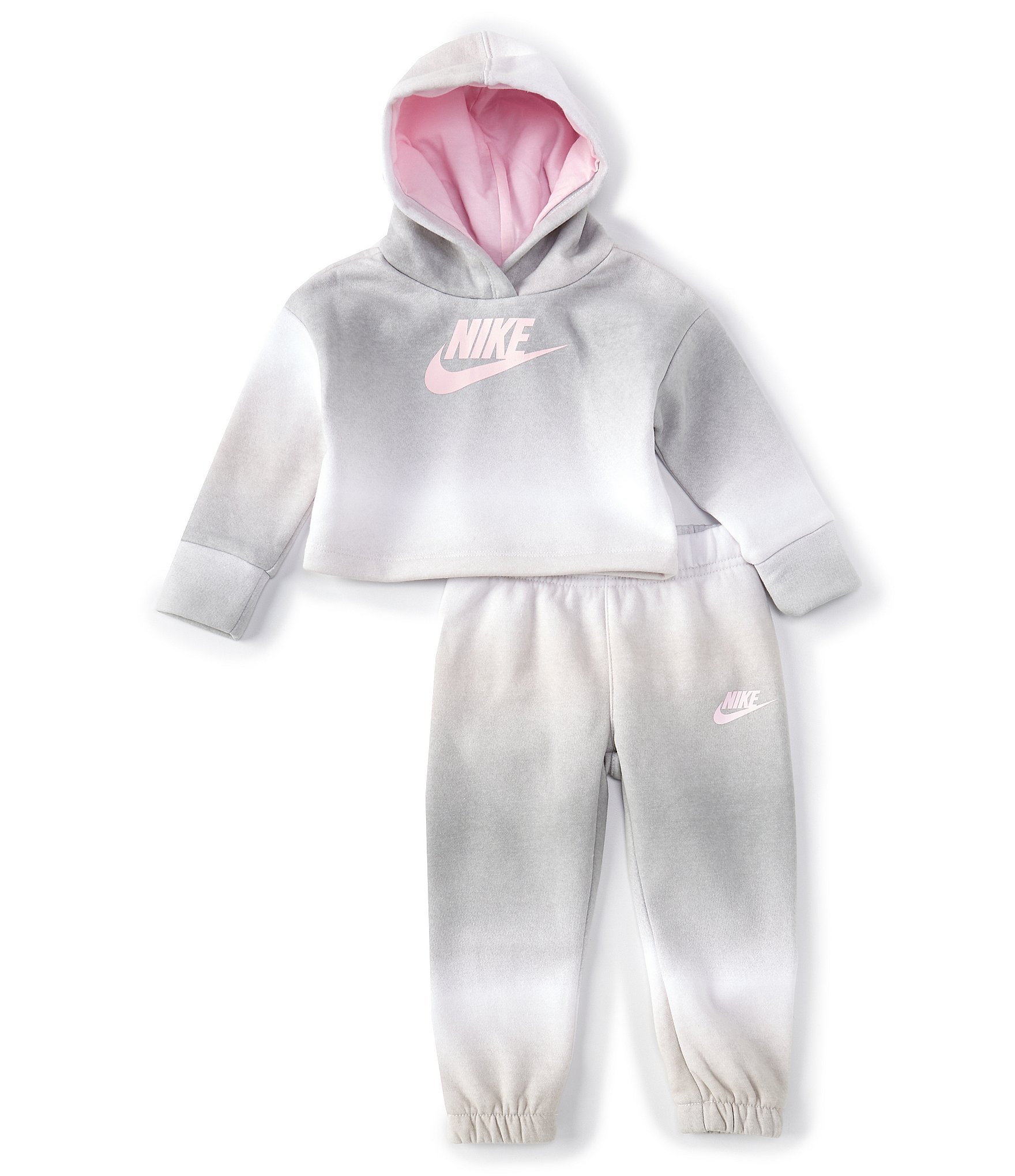 Nike Baby Girls 12-24 Months Printed Club Long-Sleeve Ombre Fleece Hoodie &  Matching Jogger Pant 2-Piece Set