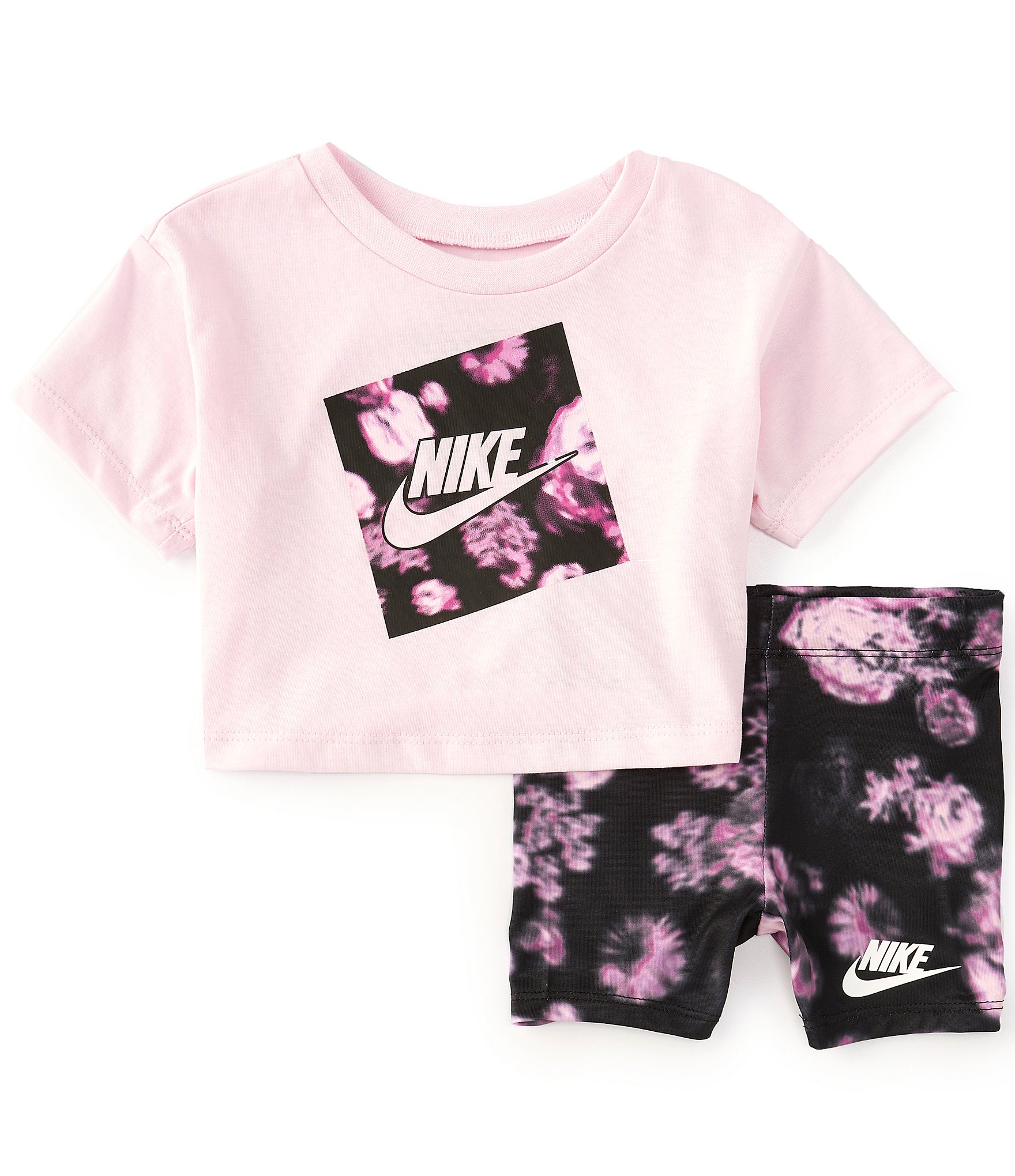 Nike Baby Girls 12-24 Months Short-Sleeve Drop-Shoulder Boxy Jersey T-shirt  & Floral Bike Shorts Set
