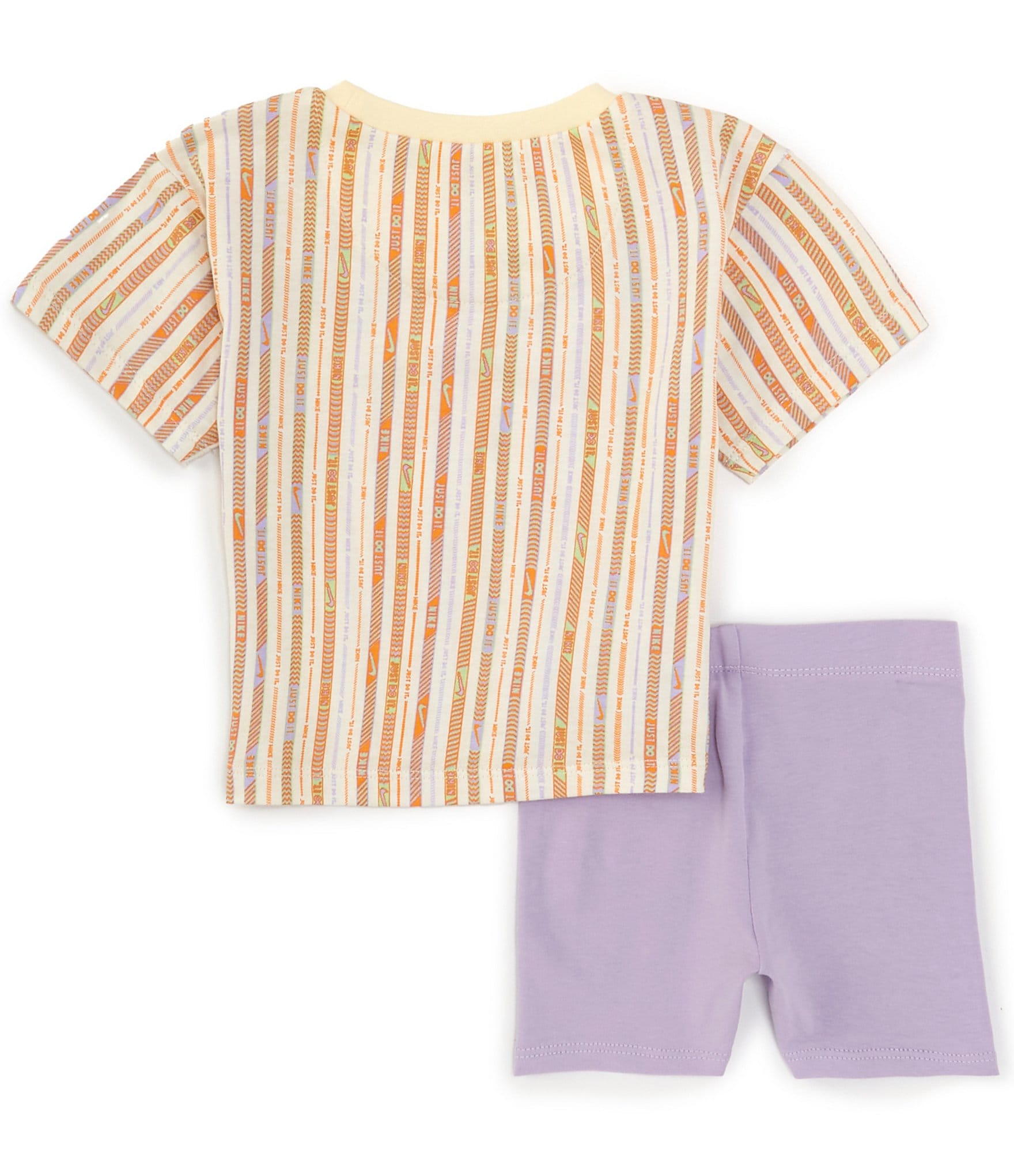 Nike Baby Girls 12-24 Months Short Sleeve Happy Camper Striped T-Shirt & Solid Bike Shorts Set