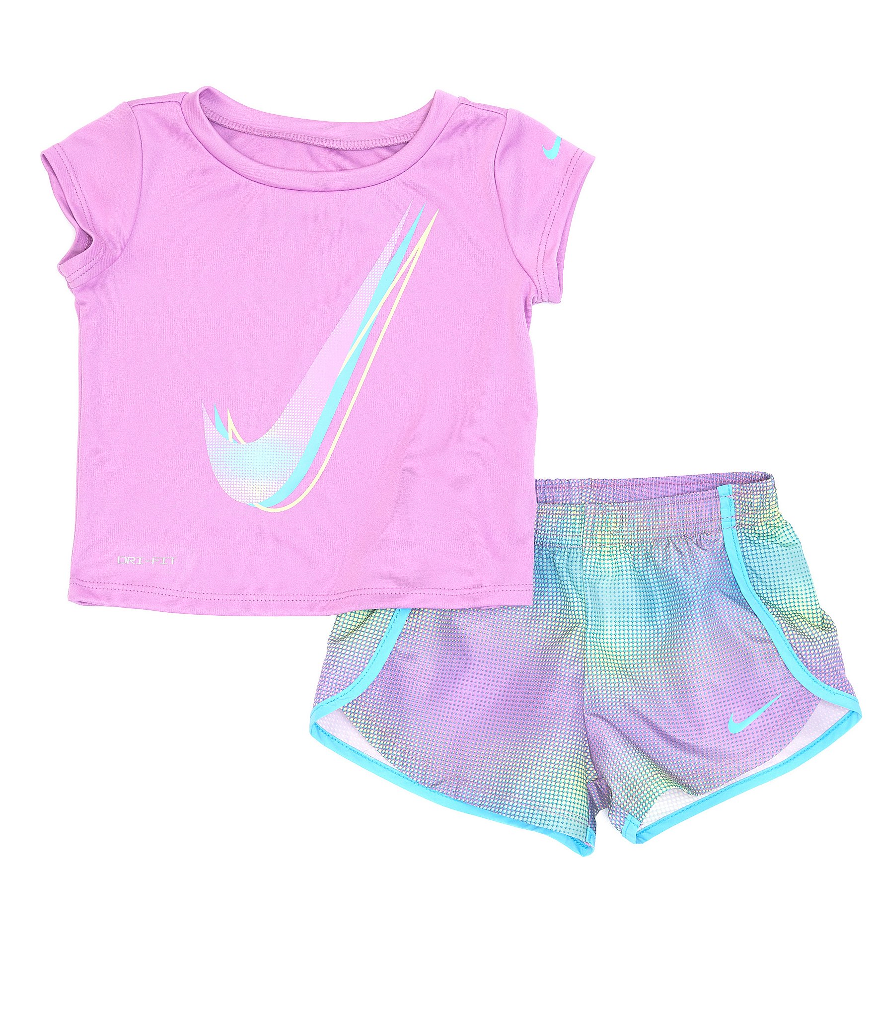 Baby Girls Months Short-Sleeve Swoosh Tee & Ombre Shorts Set | Dillard's