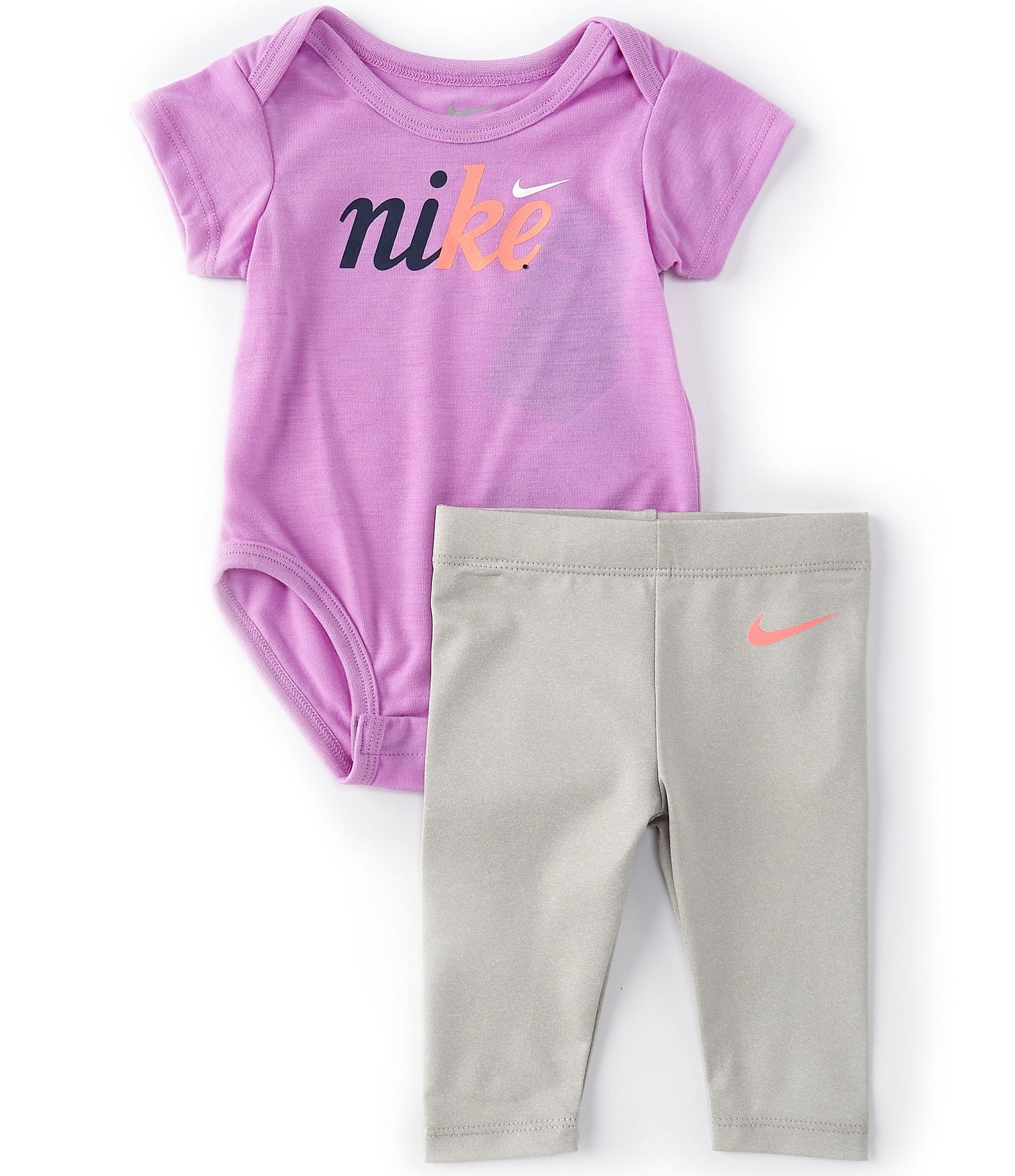Nike Baby Girls Newborn-9 Months Short Sleeve Solid Logo/Floral Bodysuit &  Floral-Printed Leggings Set