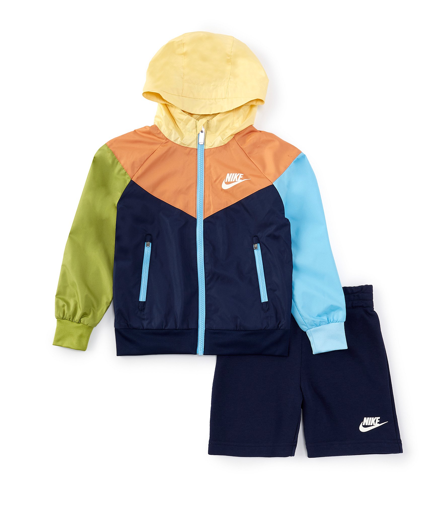 Nike Little Boys 2T-7 Long Sleeve Windrunner Color Block Hooded Jacket & Matching Shorts Set