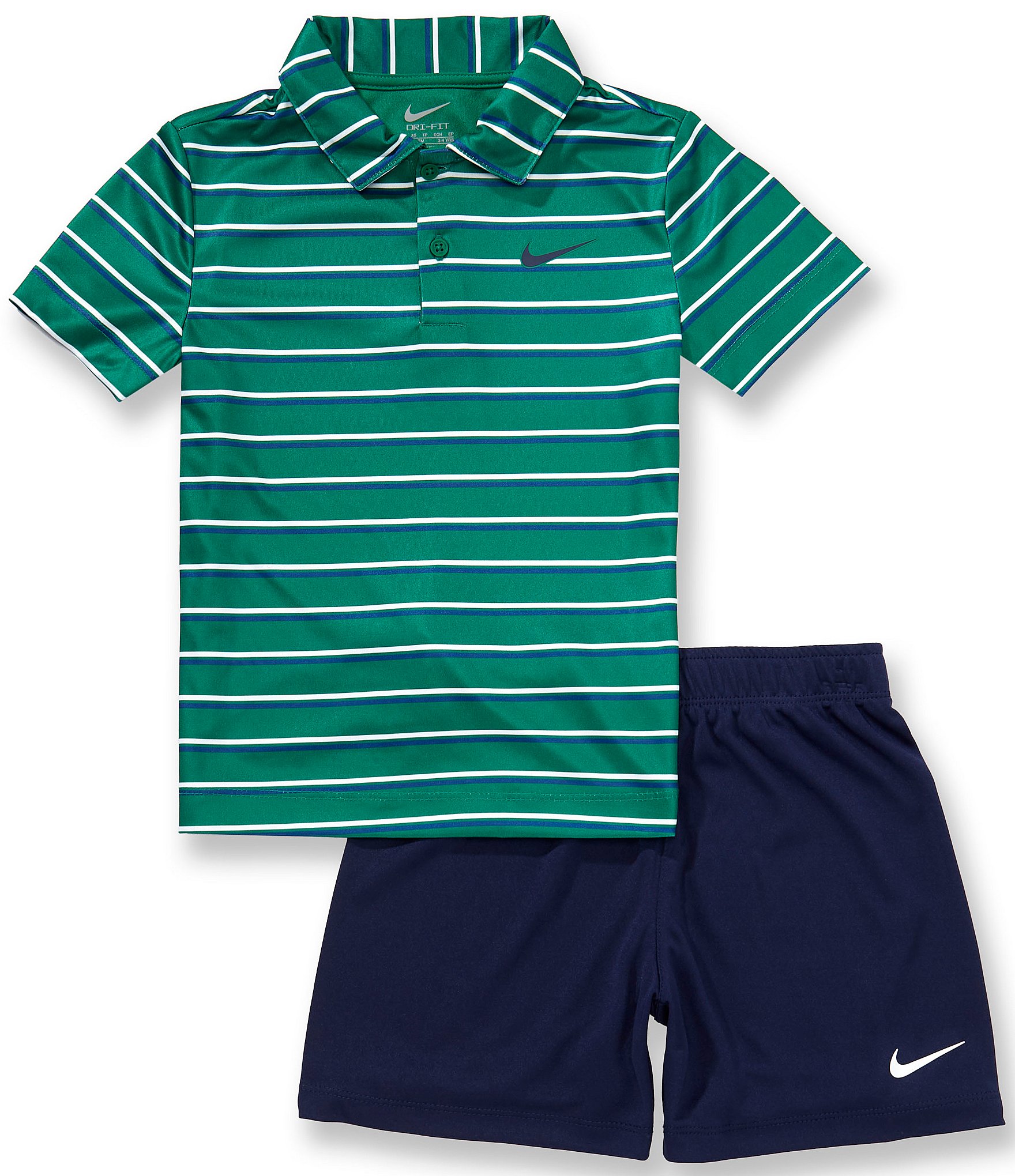 Nike Little Boys Short Sleeve Striped Polo Shirt & Solid Shorts Set