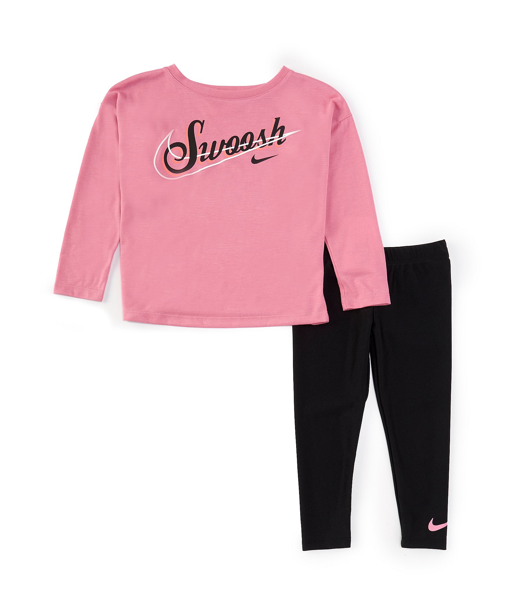 Nike Little Girls 2T 6X Long Sleeve Scripted Text Drapey Jersey Knit T Shirt Tricot Leggings Set Brazos Mall