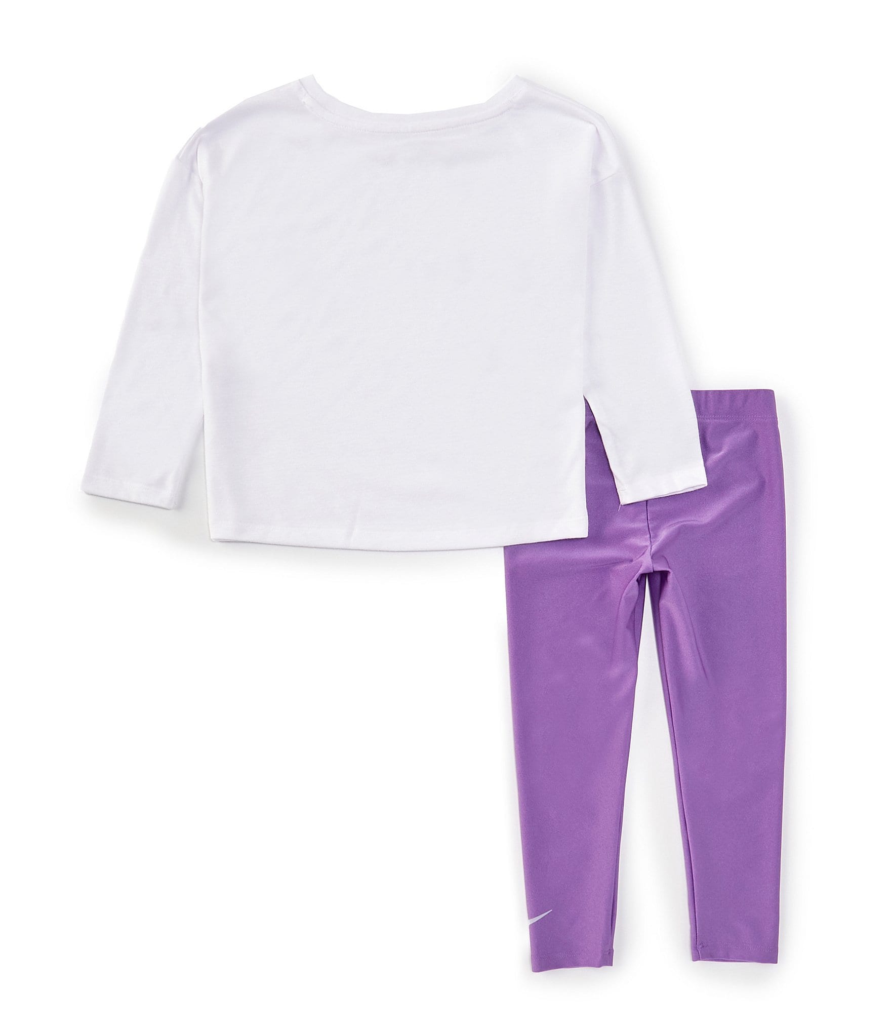 Nike Little Girls 2T-6X Long-Sleeve Scripted-Text Drapey Jersey Knit T-Shirt & Tricot Leggings Set