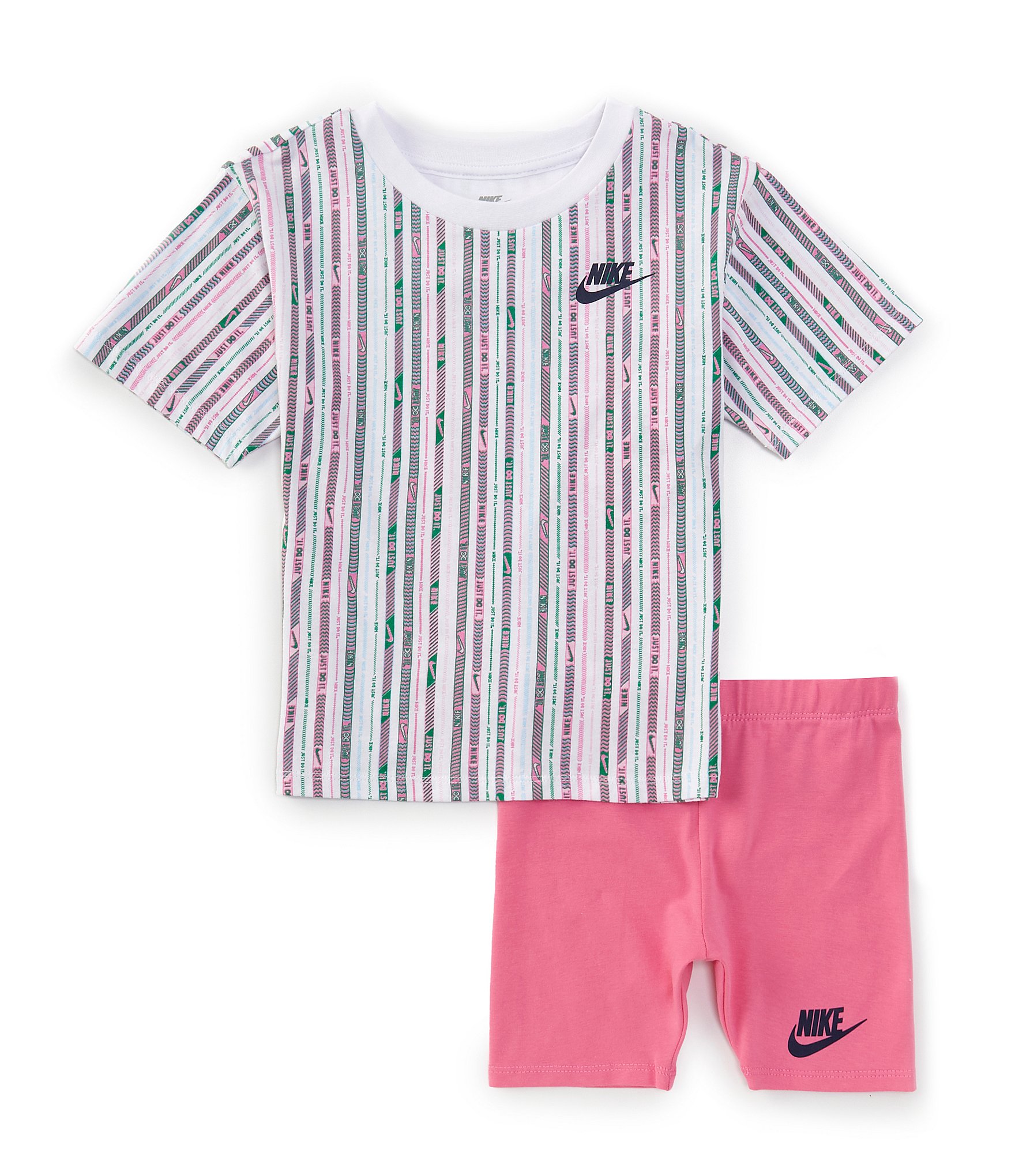 Nike Little Girls 2T-6X Short Sleeve Happy Camper T-Shirt & Solid Bike Shorts Set