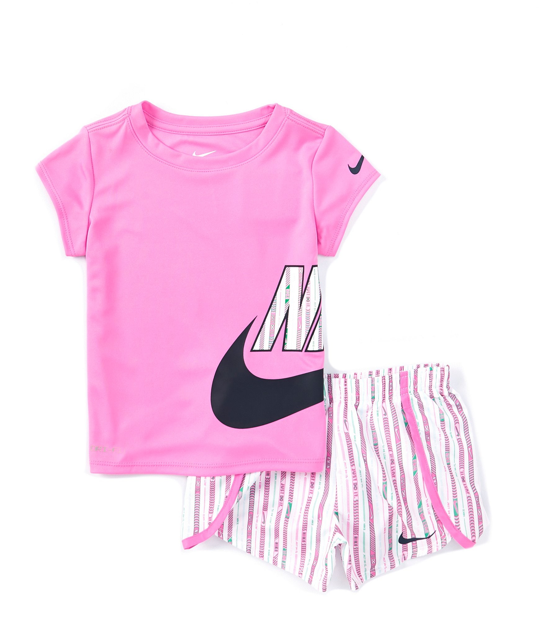 Nike Little Girls 2T 6X Short Sleeve Happy Camper T Shirt Striped Shorts Set Dillard s