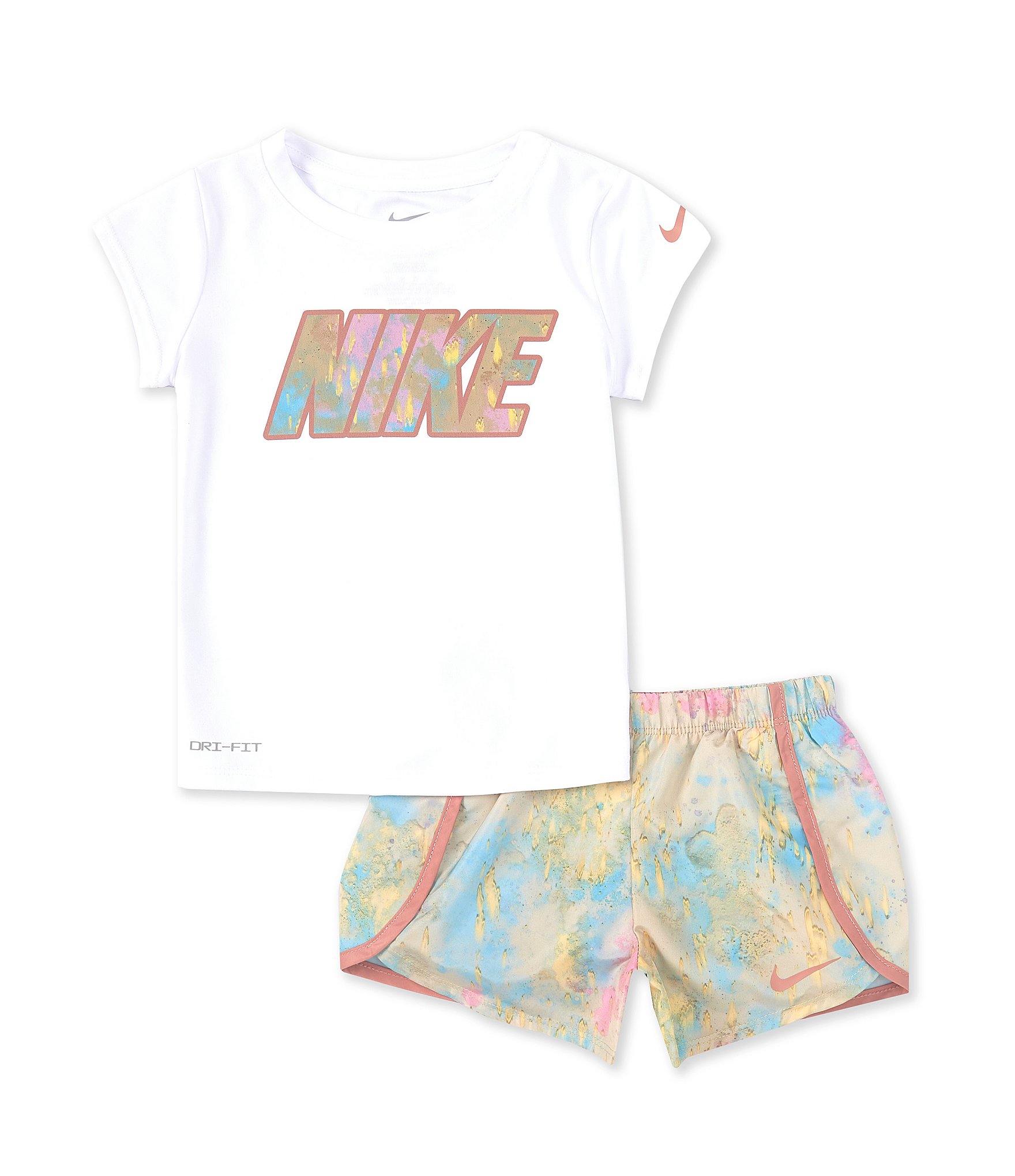 Nike Little Girls 2T-6X Short Sleeve Logo T-Shirt & Printed Shorts Set