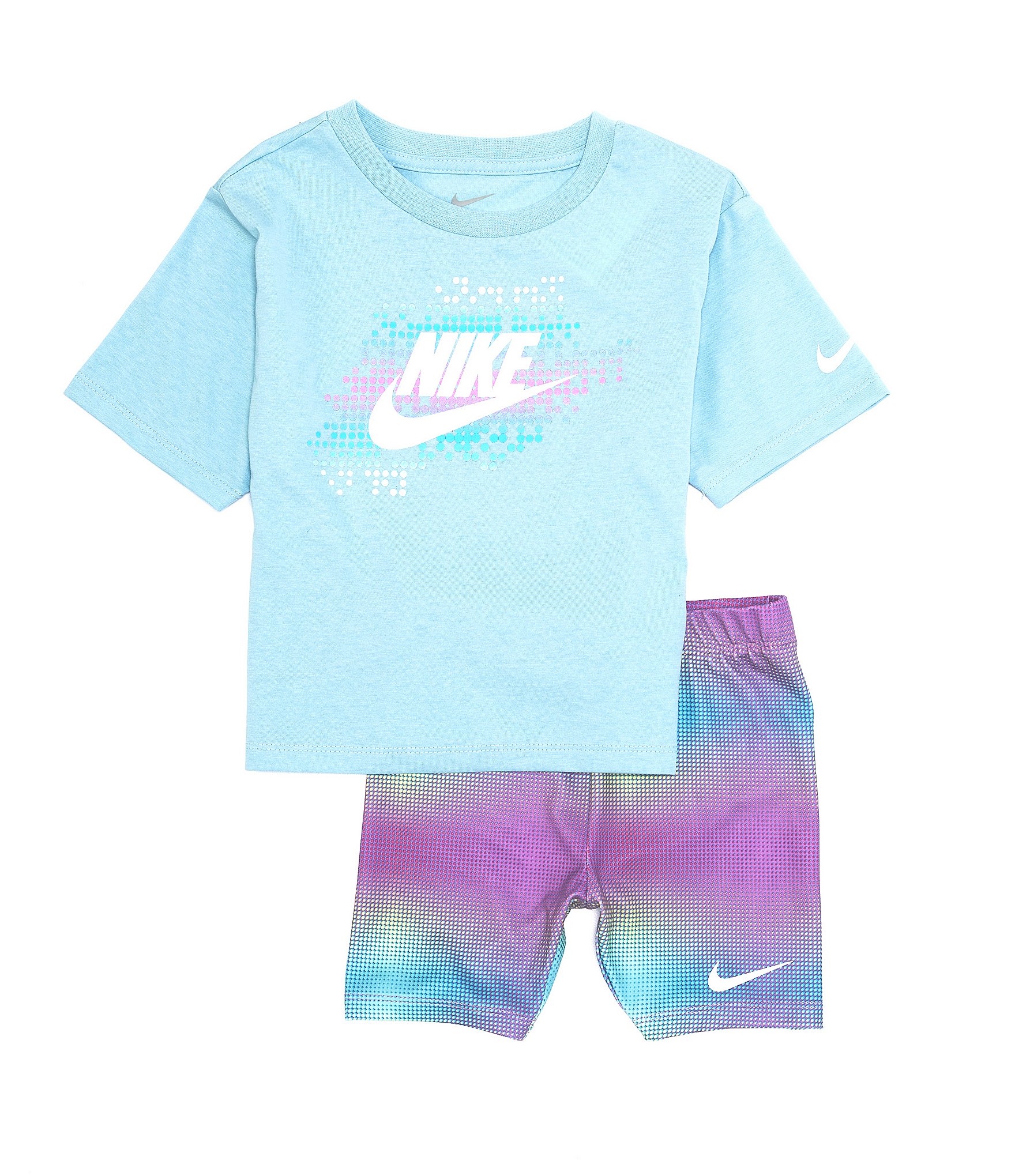 Nike Little Girls 2T-6X Short Sleeve Logo Tee & Printed Bike Short Set ...