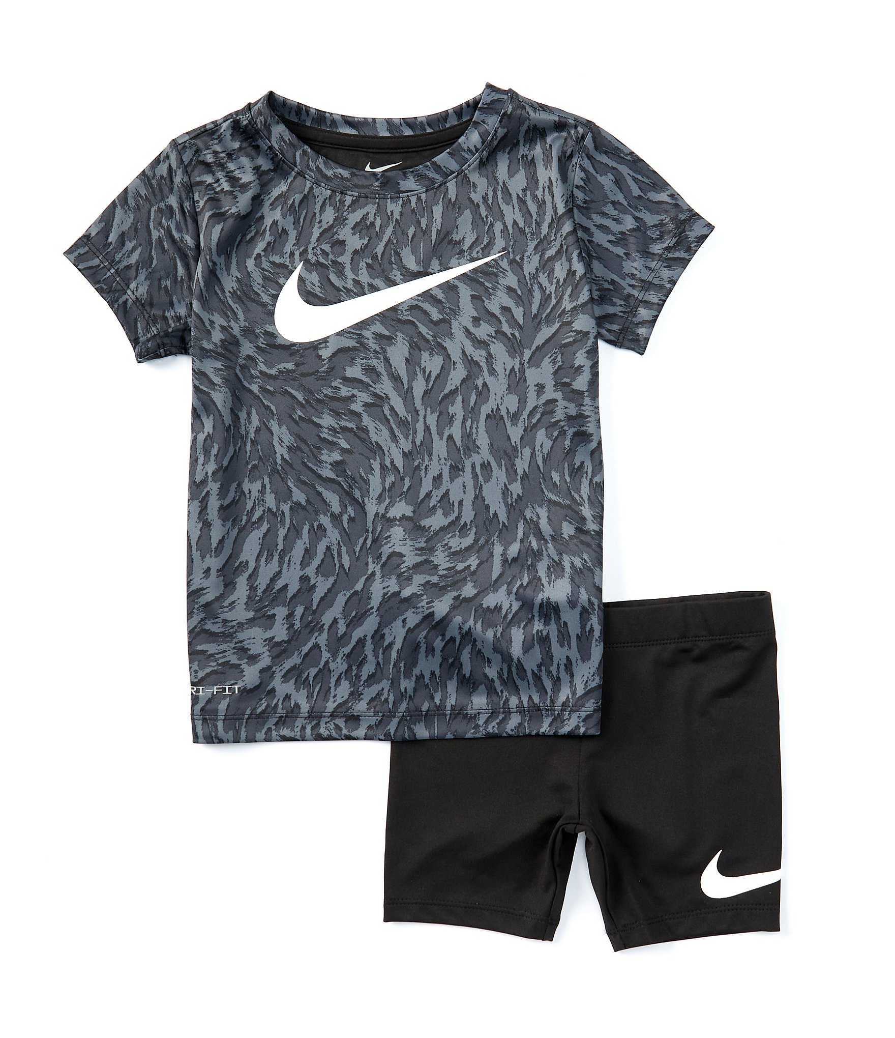 Nike Little Girls 2T 6X Short Sleeve Printed T Shirt Solid Biker Shorts Set The Shops at Willow Bend