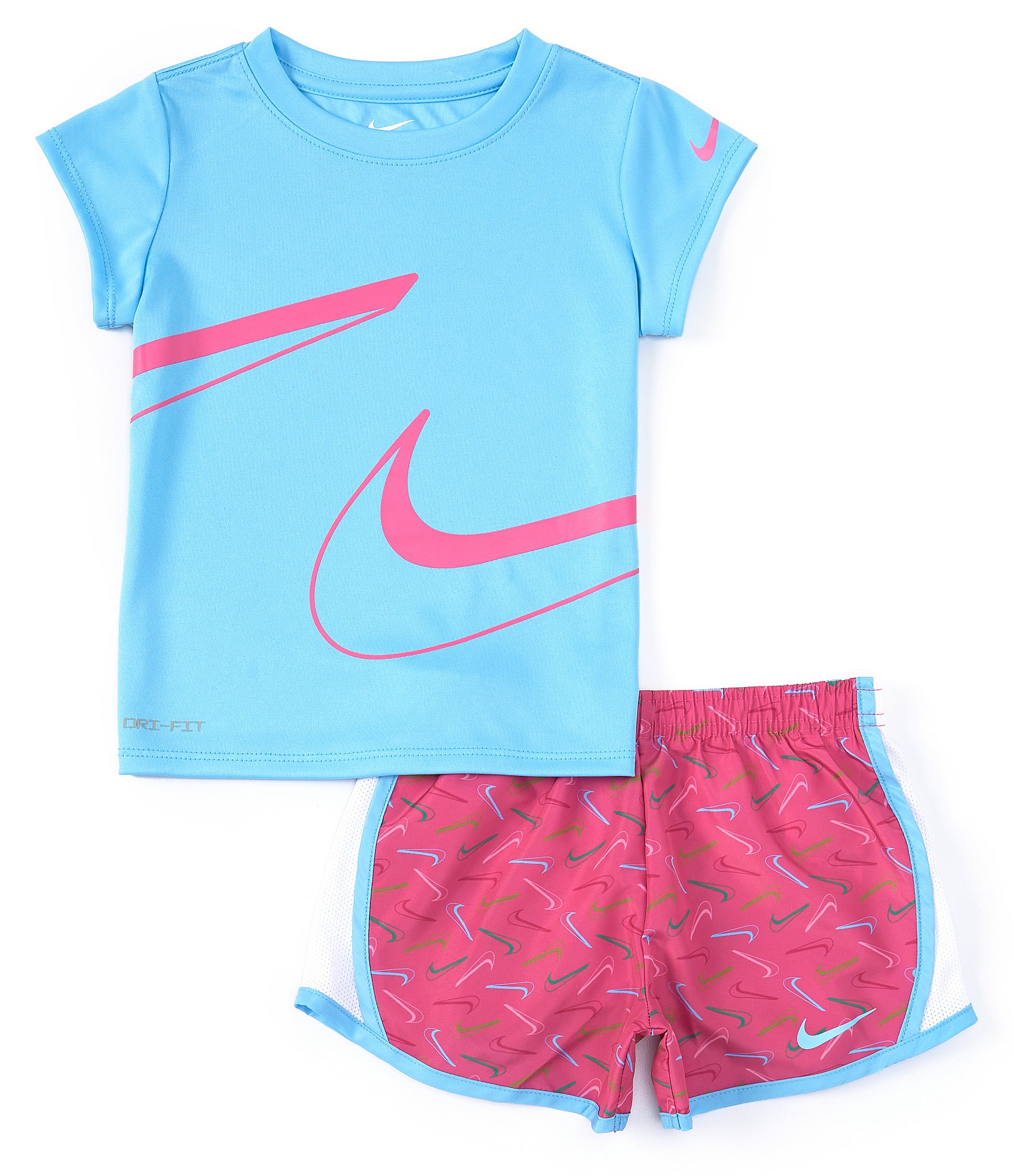 Nike Little Girls 2T-6X Short Sleeve Swooshfetti Interlock T-Shirt & Printed Microfiber Shorts Set